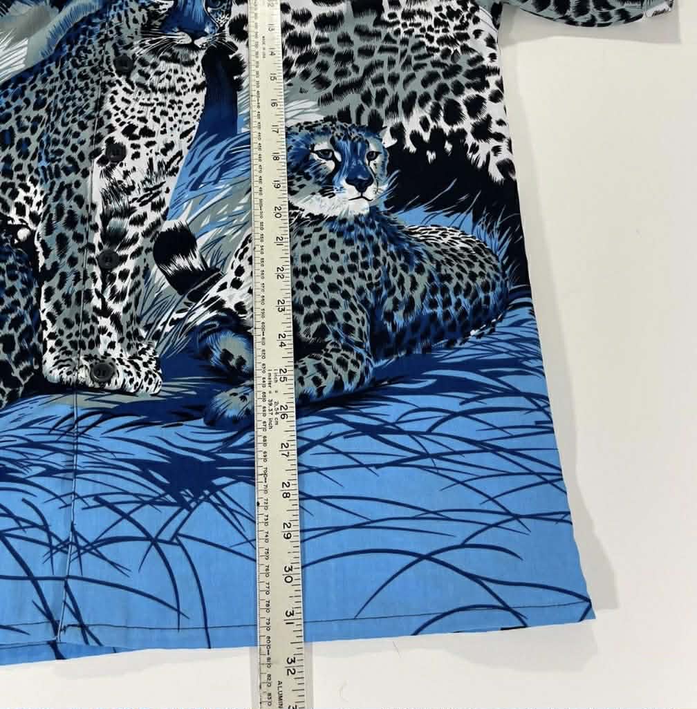 Y2K KIWILAND BLUE LEOPARD PRINT BUTTON UP SHIRT(XL-XXL)