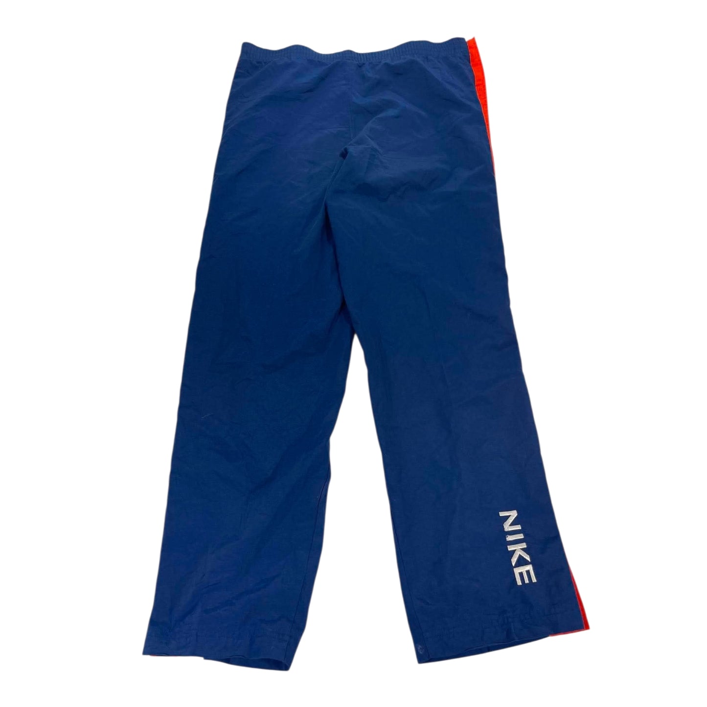 VINTAGE NIKE NAVY BLUE AND ORANGE SNAP ON TRACK PANTS (L)