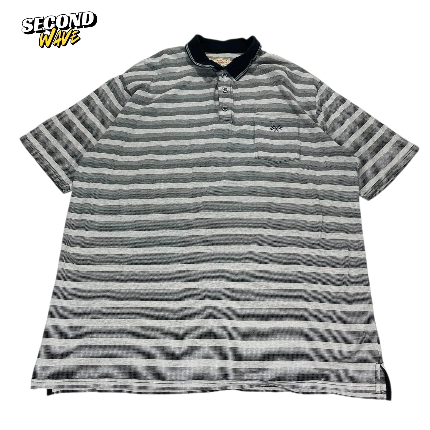 VINTAGE LOGAN & SONS GREY STRIPED POLO SHIRT (XXL)