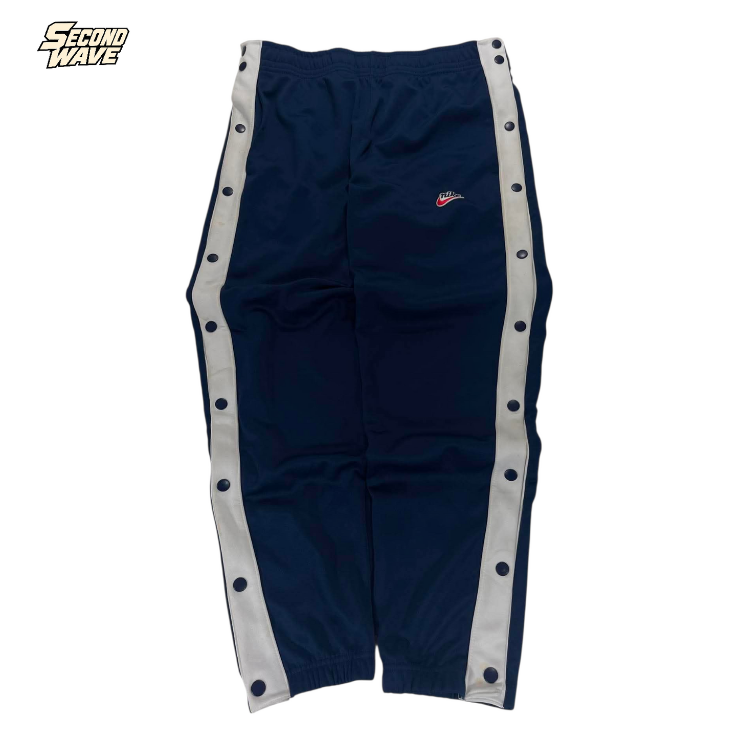 NIKE NAVY BLUE BUTTON TRACK PANTS (L)²