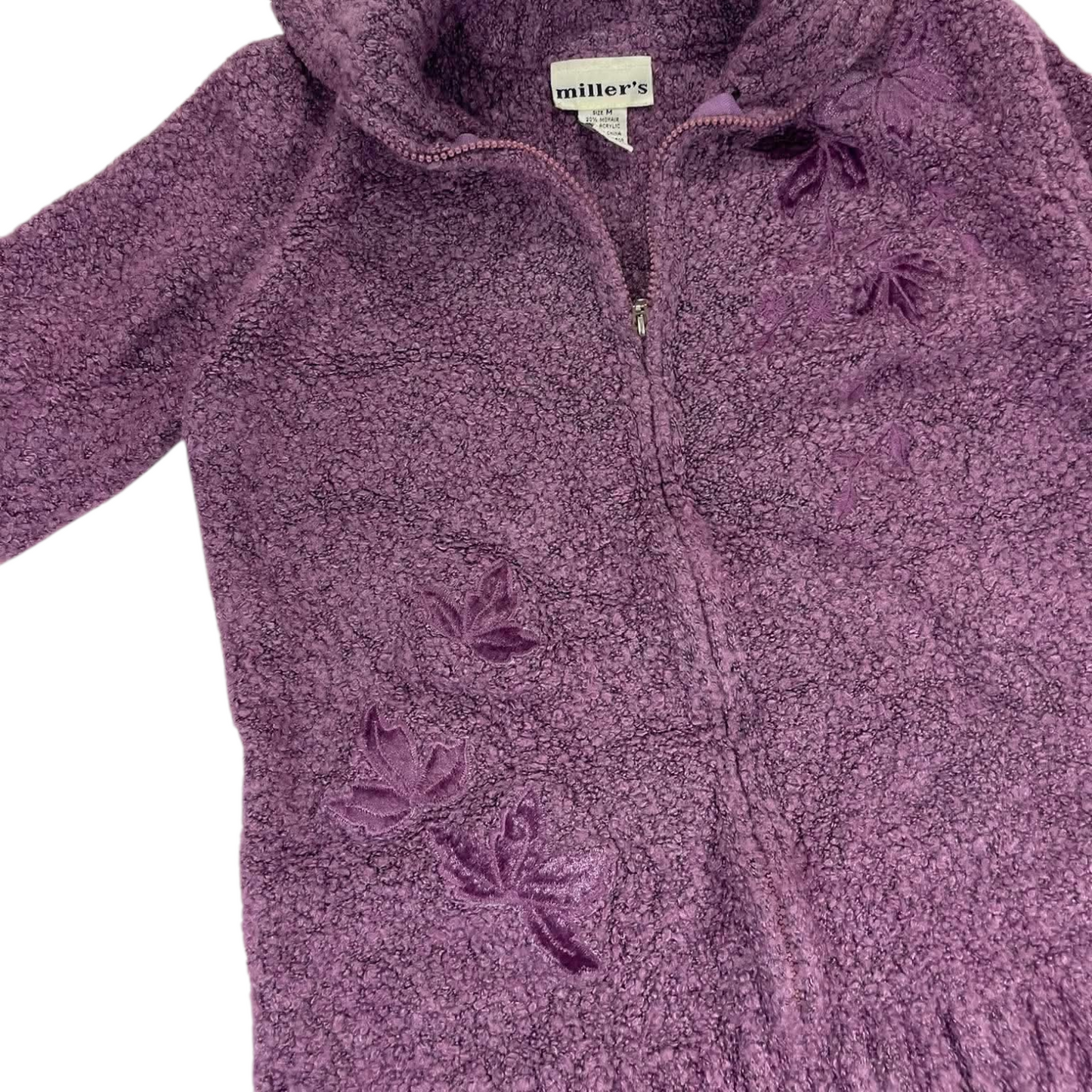 MILLERS PURPLE FLEECE QUARTER ZIP WITH EMBROIDERED LEAVES AND BOW (M)