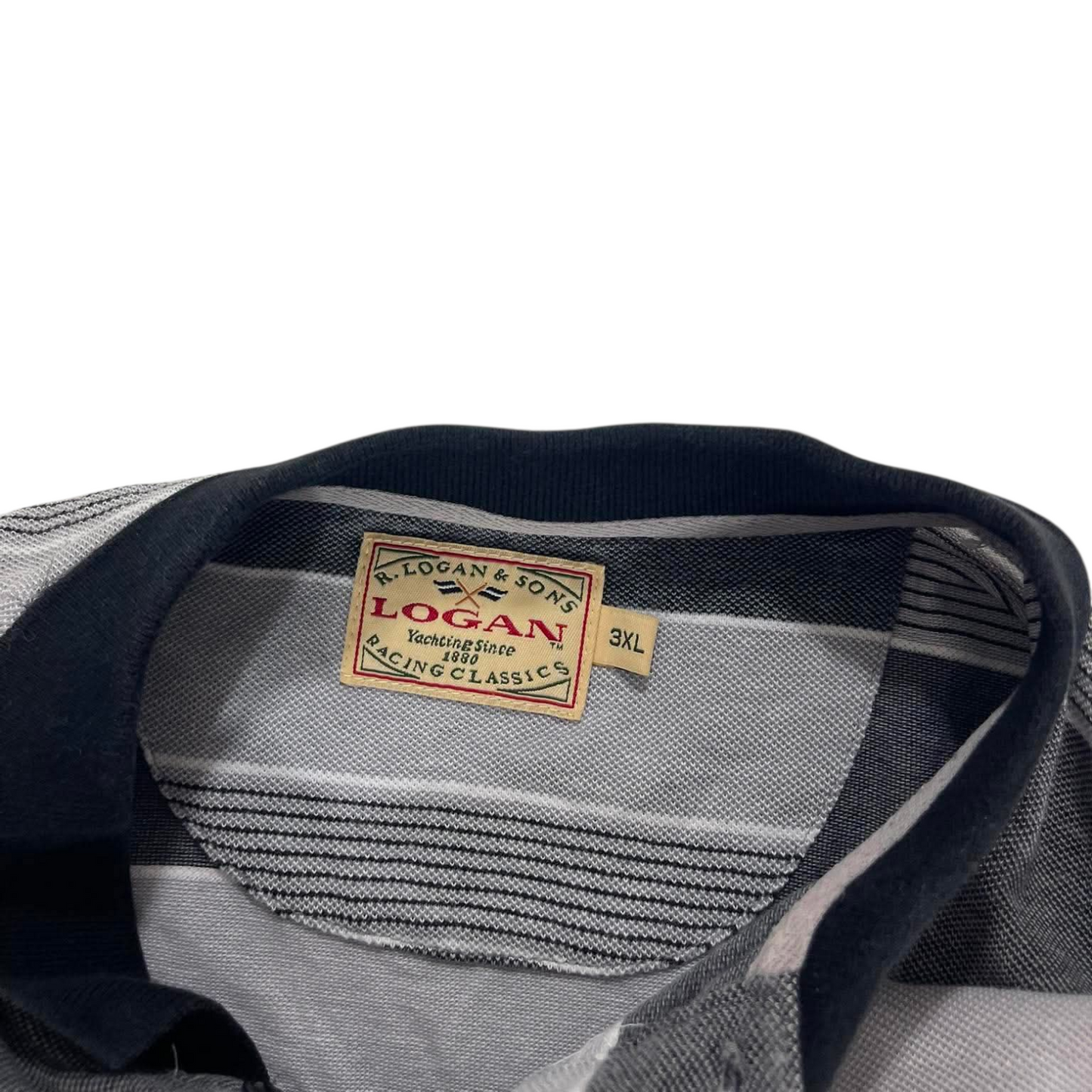 VINTAGE LOGAN & SONS GREY STRIPED POLO SHIRT (XL)