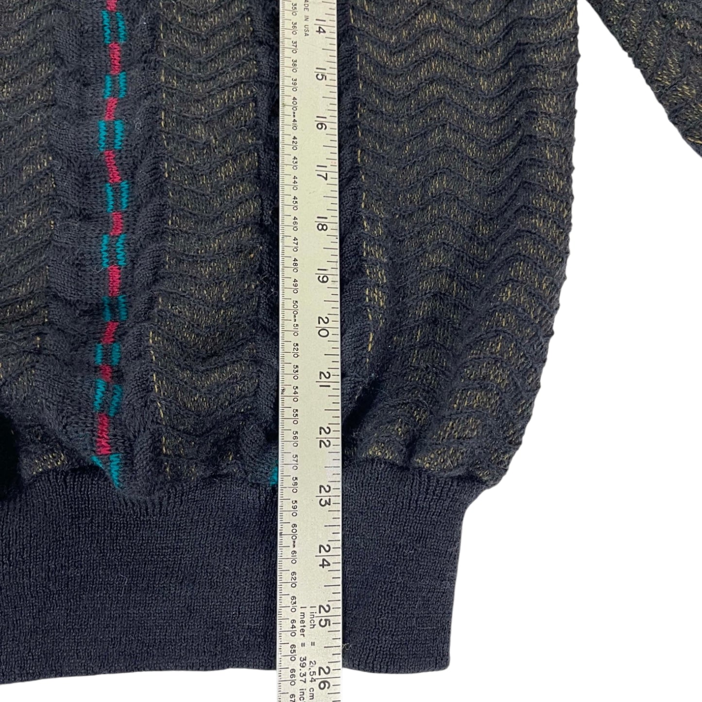90S COUNTRY THEME PURE WOOL BLACK KNIT SWEATER (M)