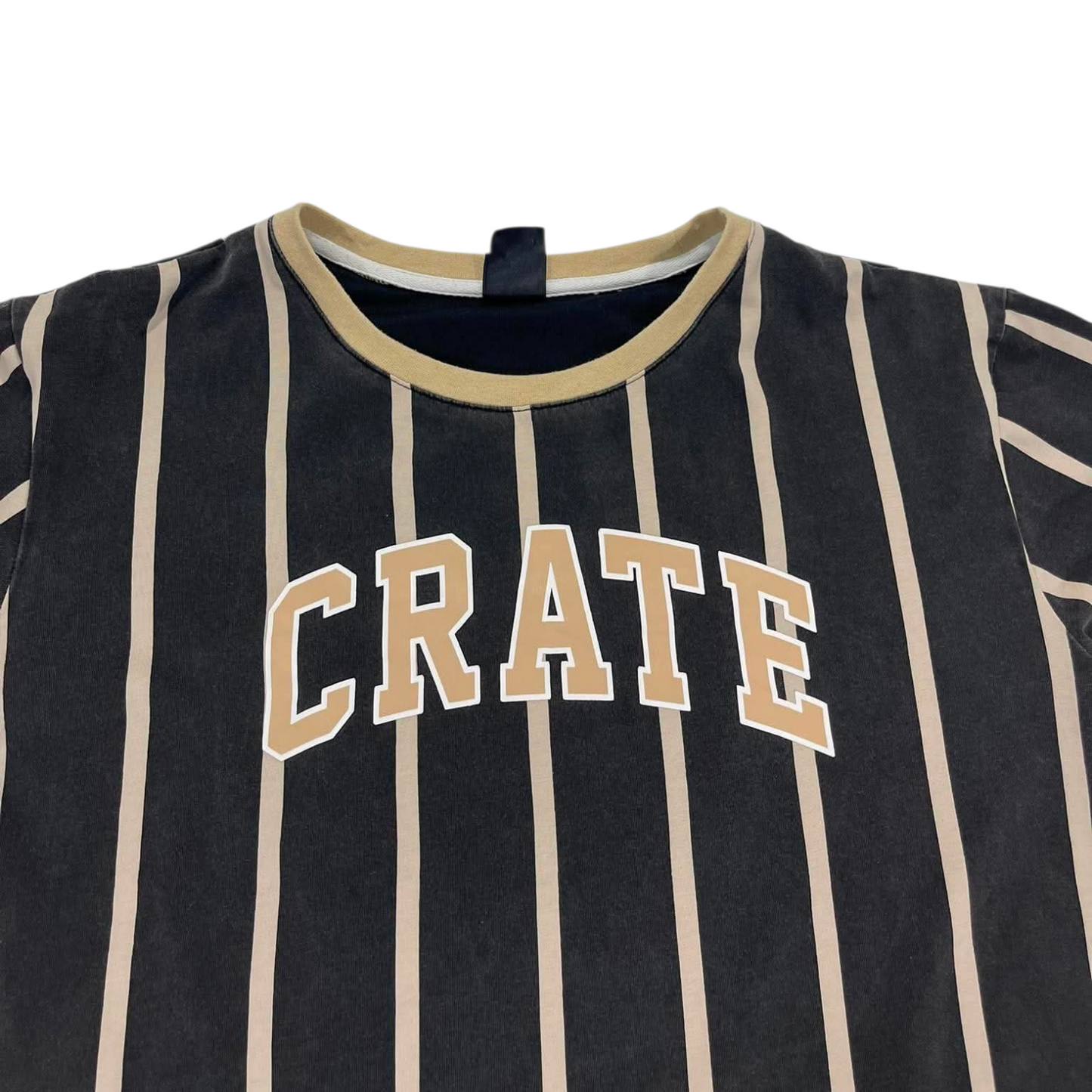 CRATE BLACK AND TAN STRIPED T-SHIRT (L)
