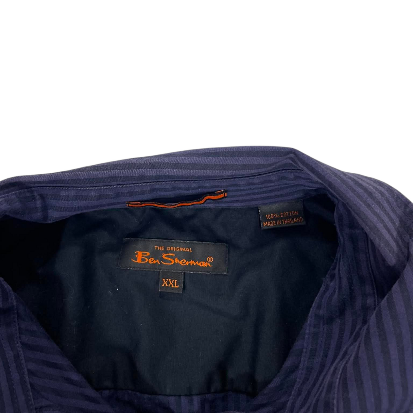 BEN SHERMAN NAVY BLUE STRIPED BUTTON UP SHIRT (XXL)