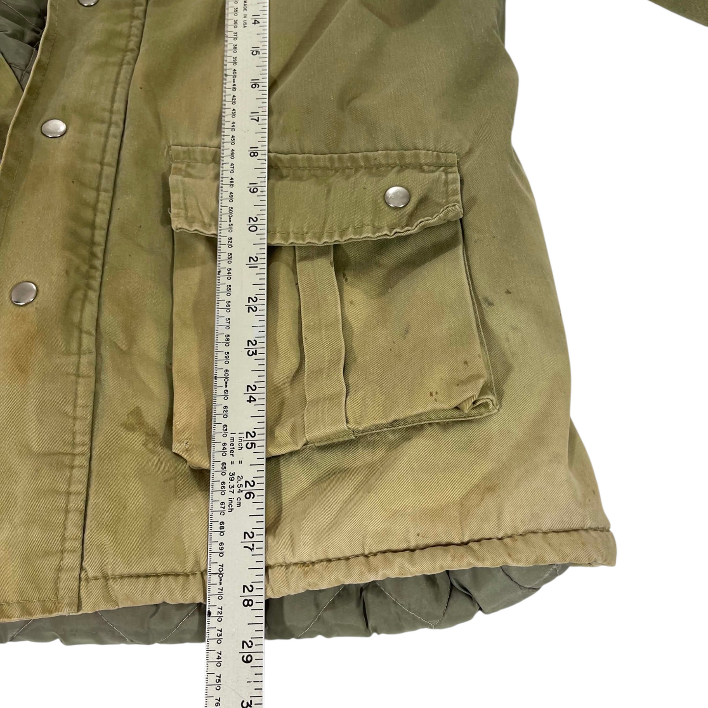 VINTAGE 100% COTTON 70S 80S MILITARY GREEN PARKA COAT (M)
