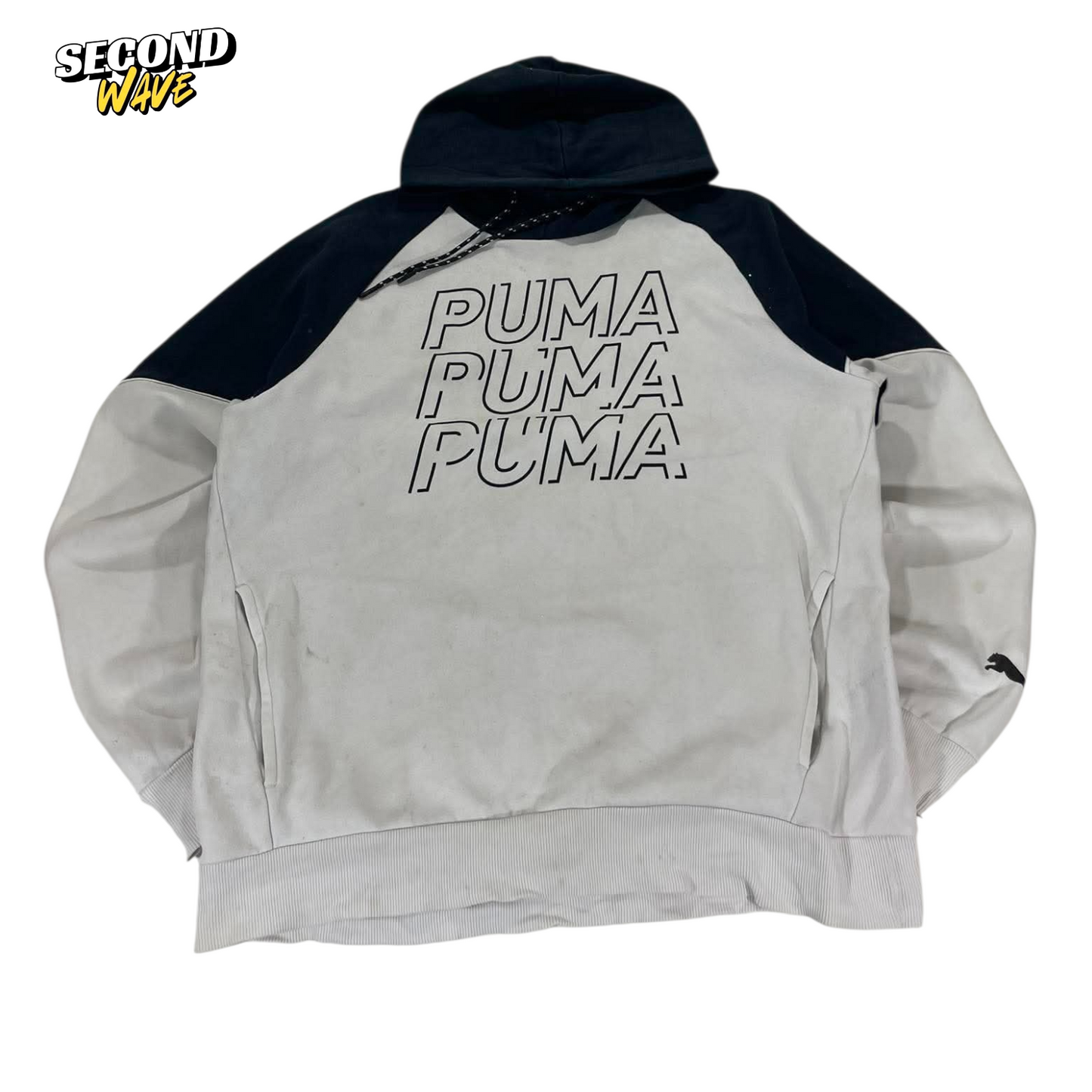 TRASHED PUMA GREY & BLACK HOODIE (L)
