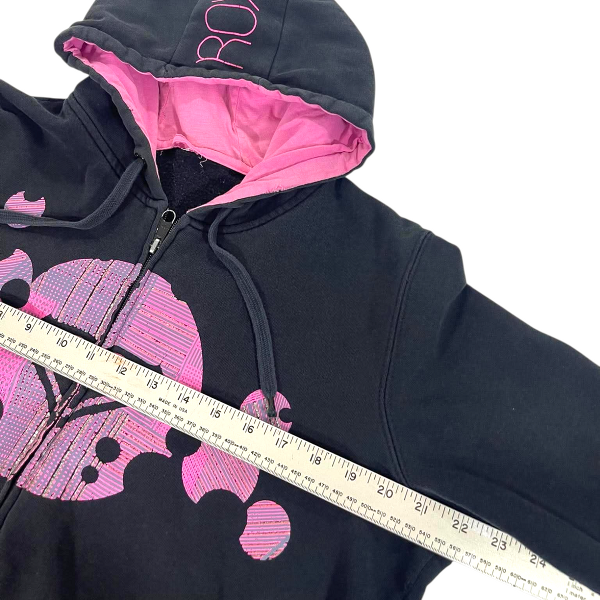 Y2K TRASHED VIBES ROXY BLACK ZIP UP HOODIE (M)