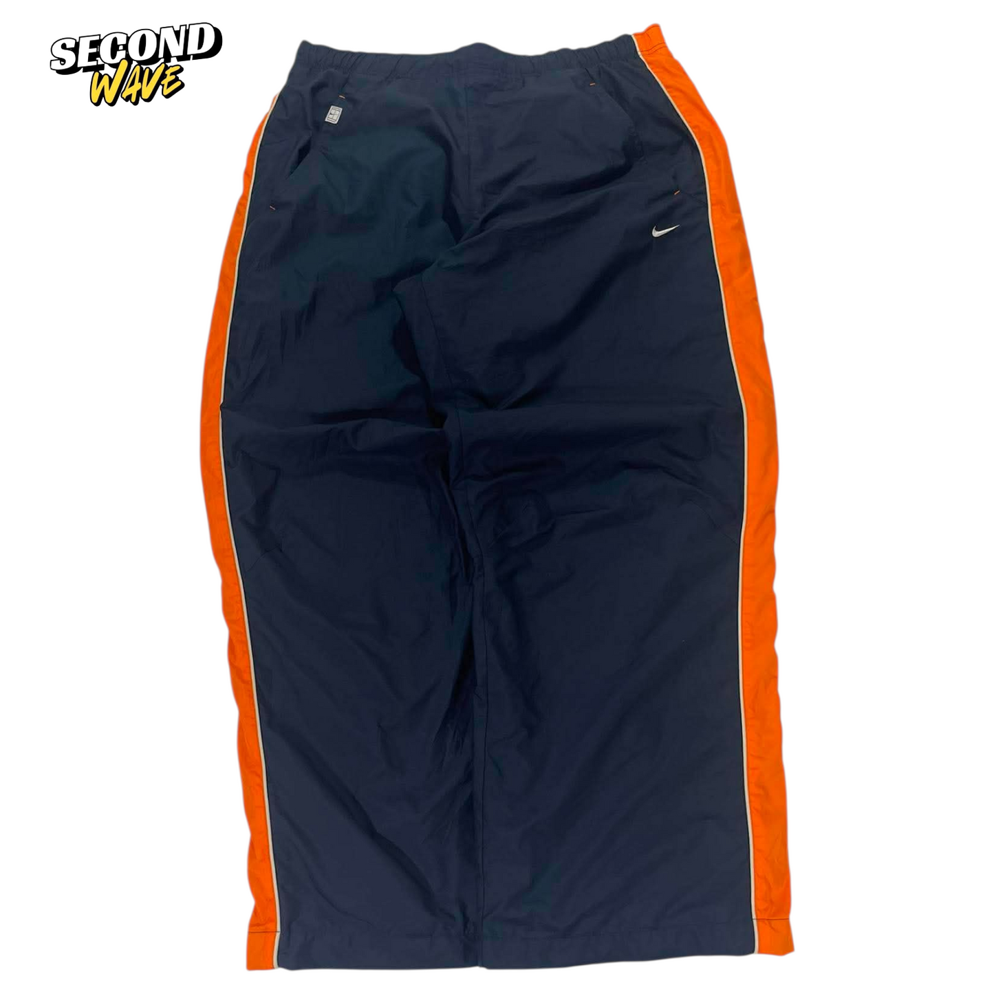 NIKE NAVY BLUE TRACK PANTS WITH ORANGE HIT (L)