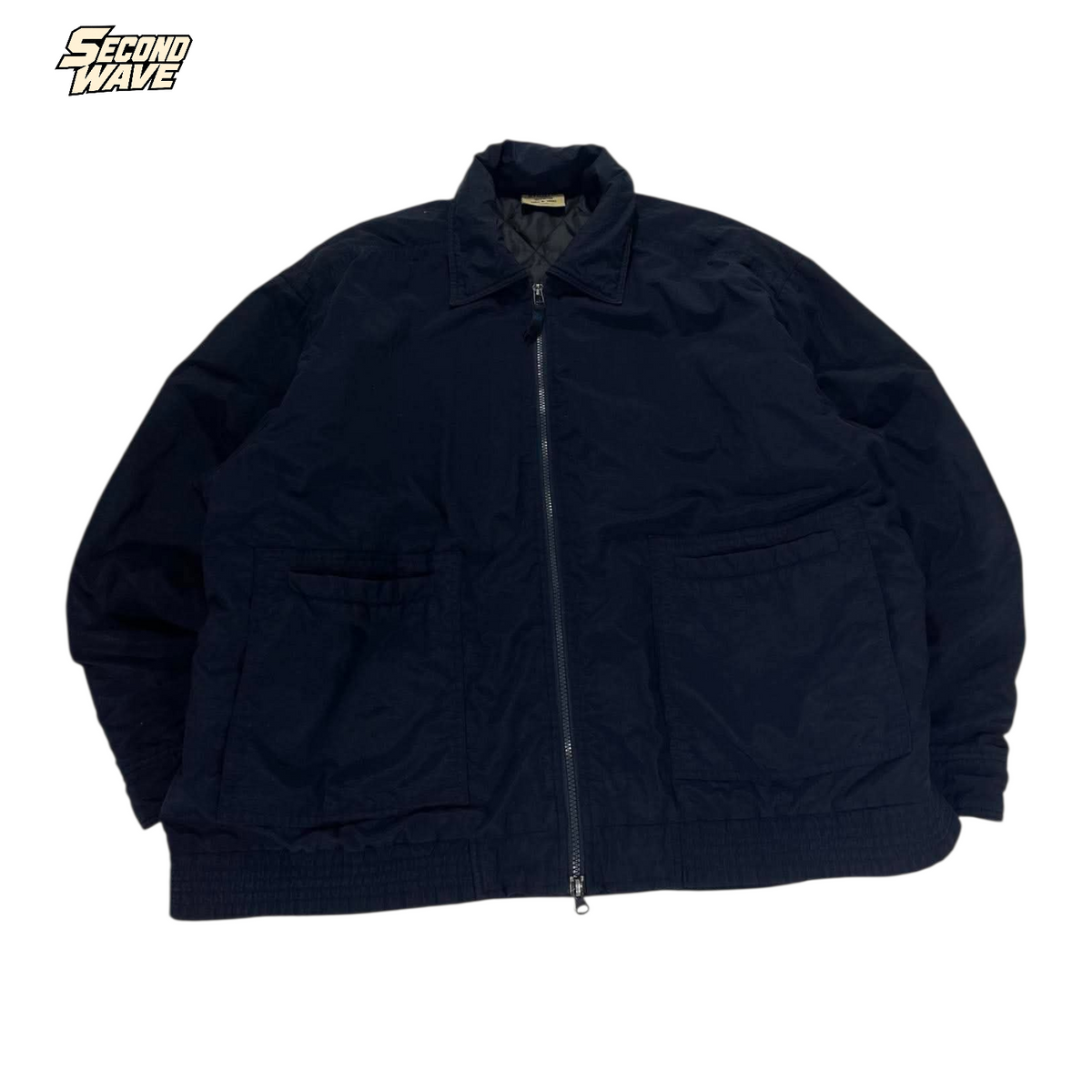 90S NAVY NYLON BOMBER JACKET (XL)
