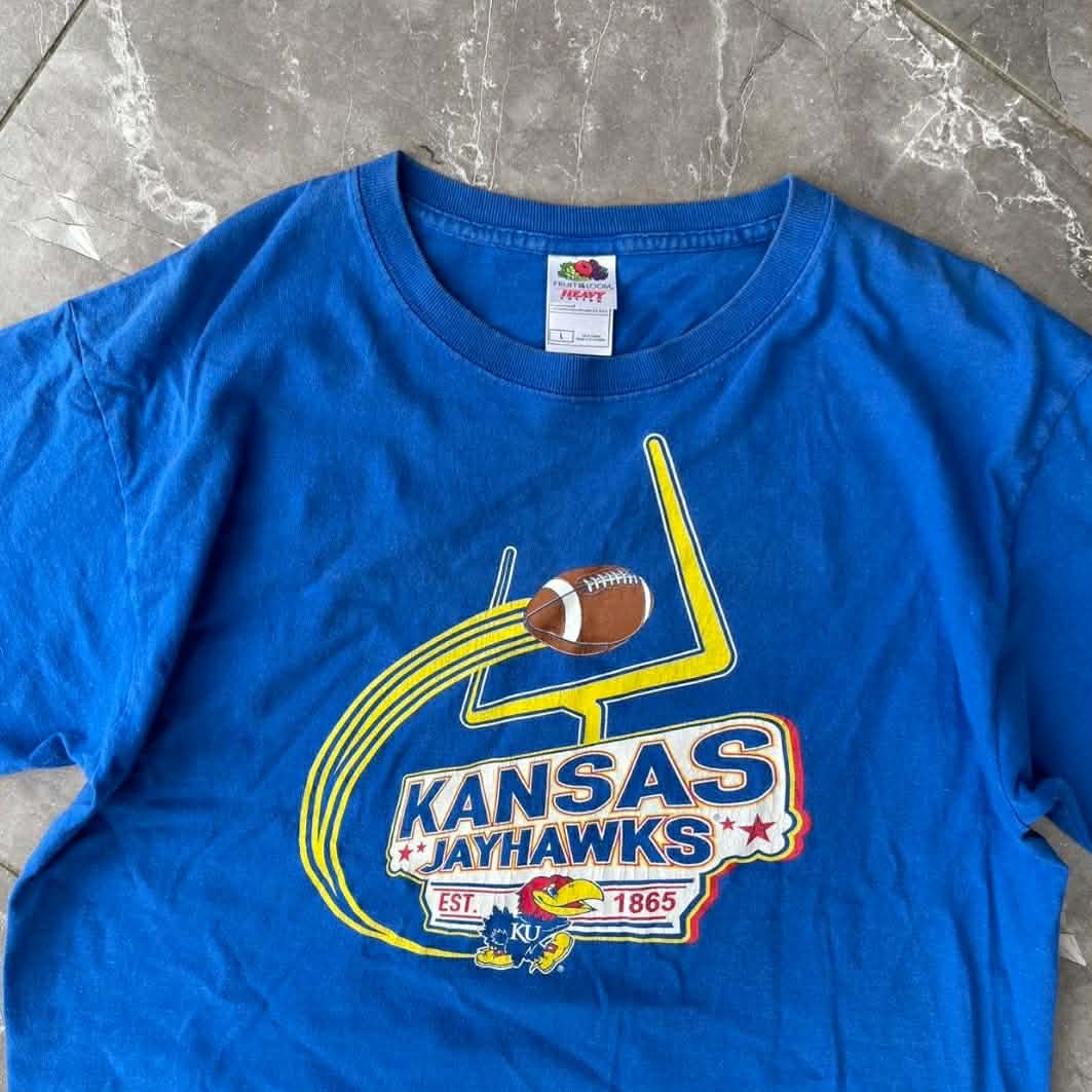 VINTAGE KANSA JAYHAWKS BLUE COTTON T-SHIRT (L)