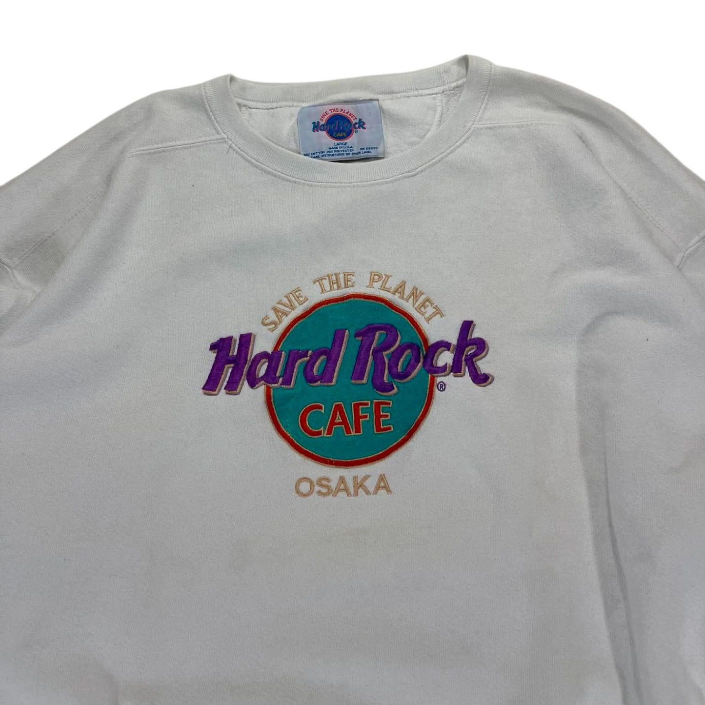 VINTAGE EMBROIDERED HARD ROCK CAFE OSAKA WHITE SWEATSHIRT (L)