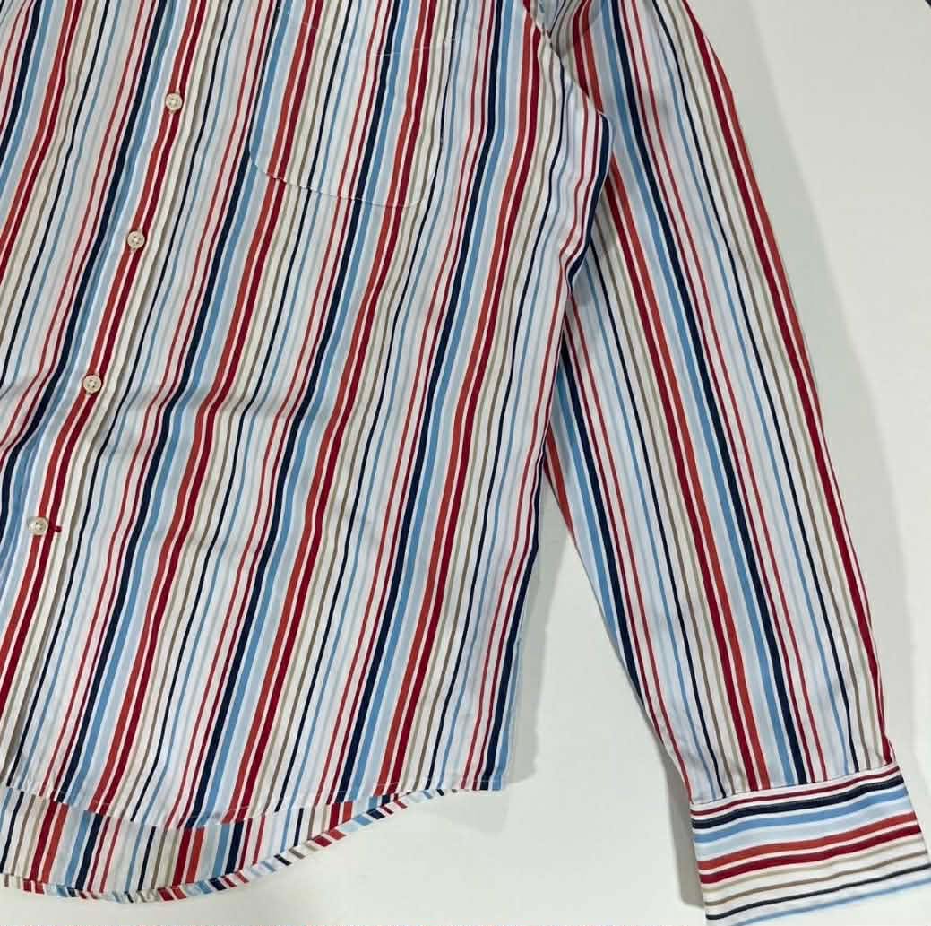 VINTAGE TOMMY HILFIGER RED & BLUE STRIPED BUTTON DOWN SHIRT (M-L)