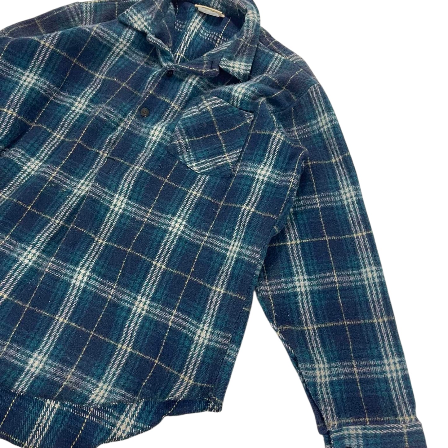 90S BLUE PLAID FLANNEL SHIRT (XL)