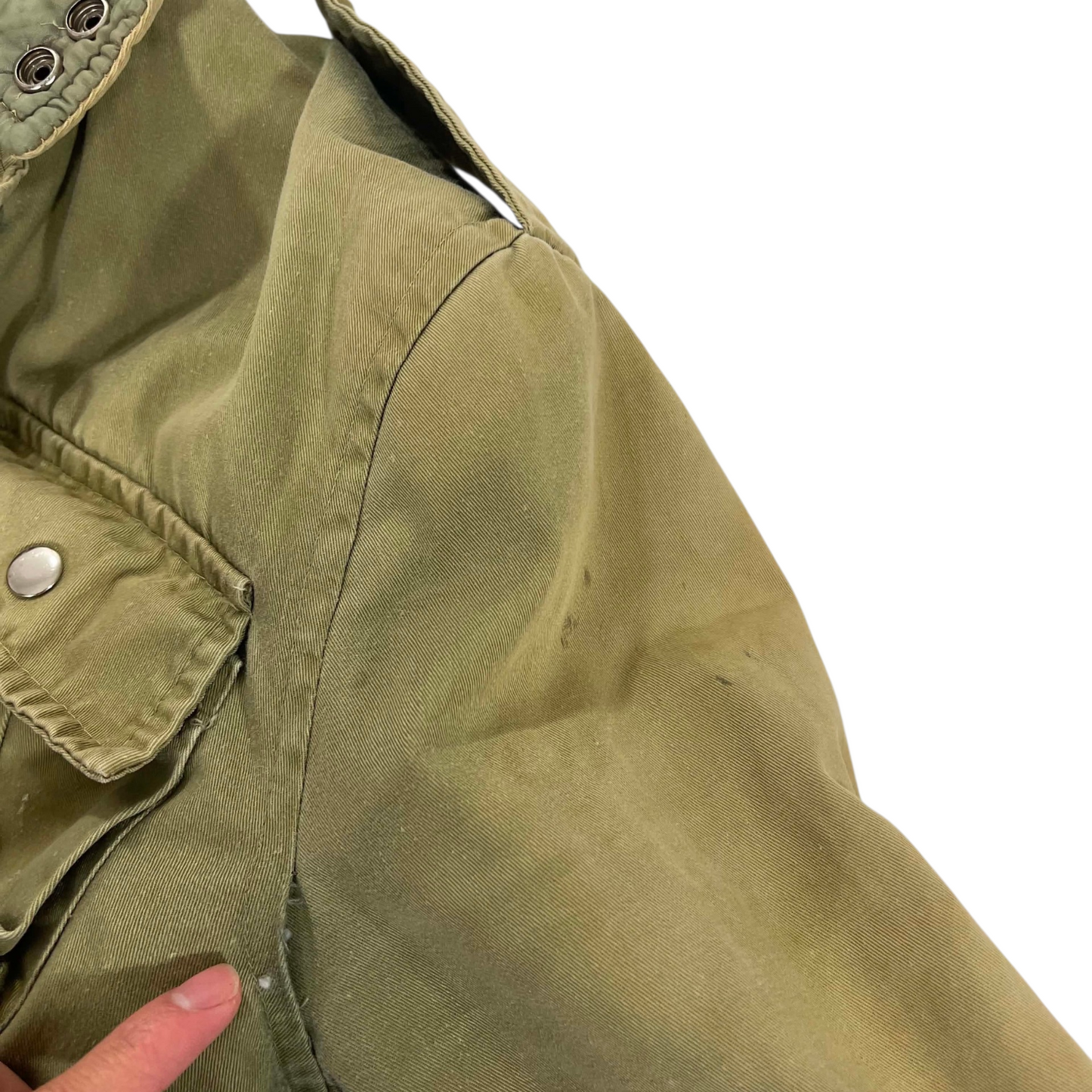 VINTAGE 100% COTTON 70S 80S MILITARY GREEN PARKA COAT (M)