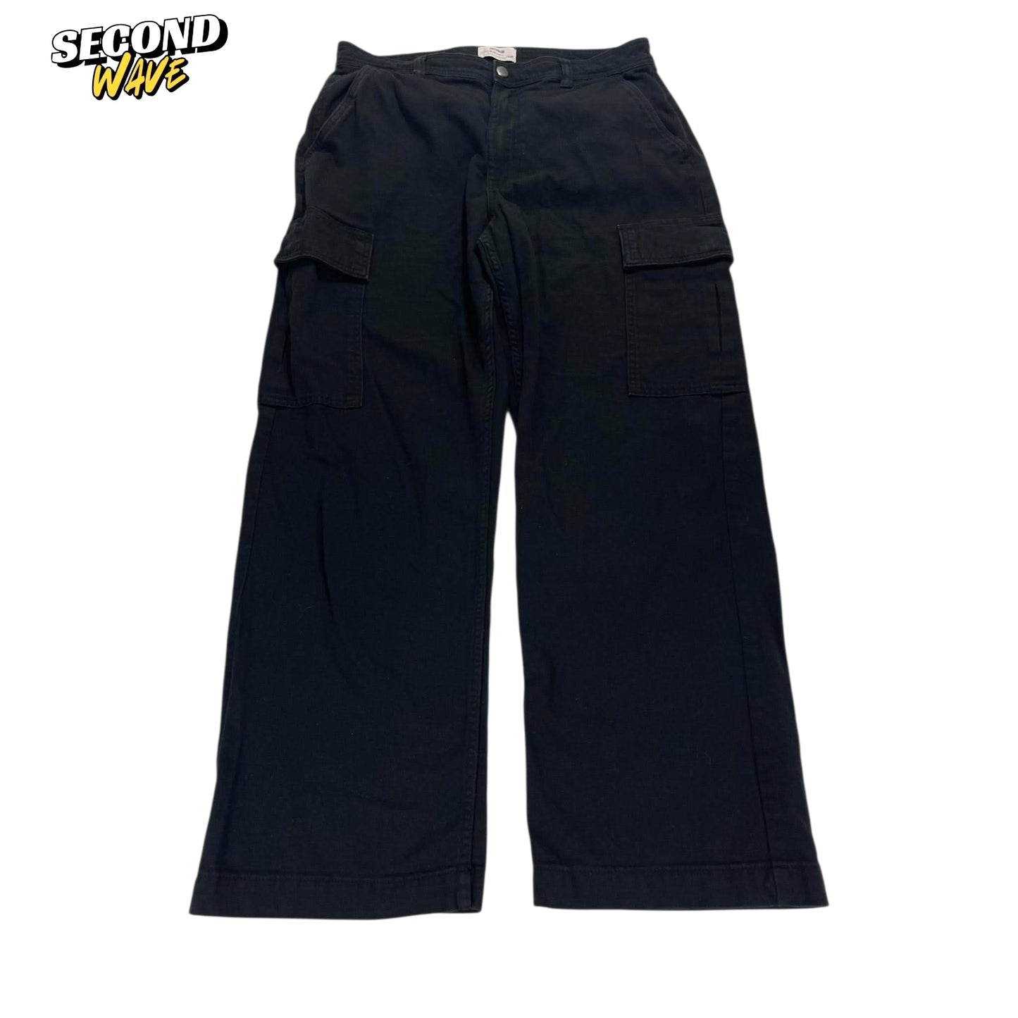 COTTON ON BLACK WIDE LEG CARGO PANTS (34)