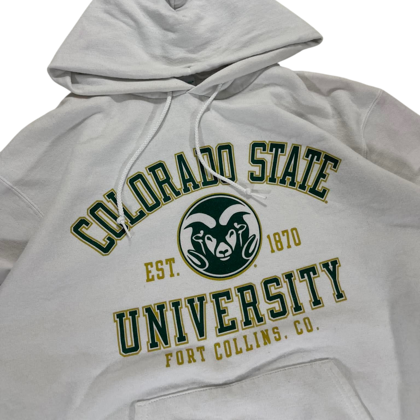 VINTAGE CHAMPION COLORADO STATE UNIVERSITY WHITE HOODIE (M)