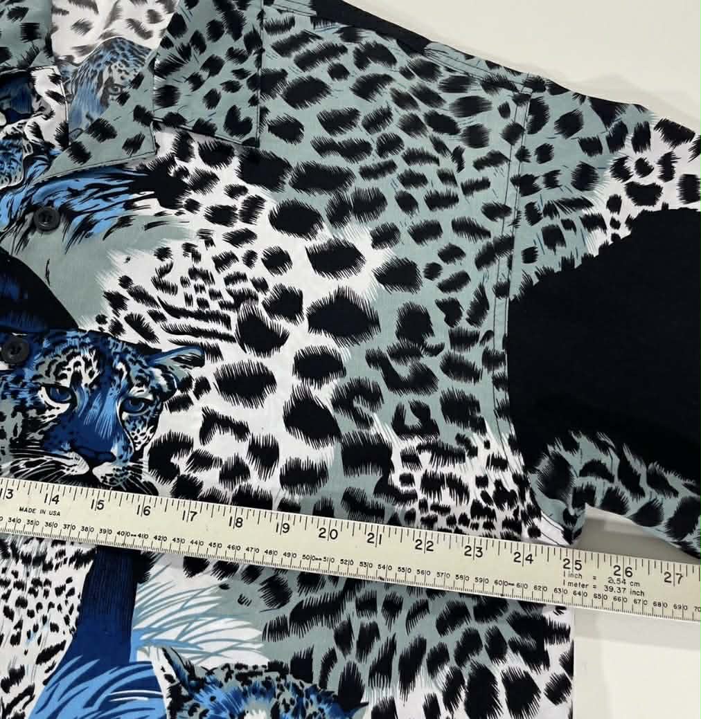 Y2K KIWILAND BLUE LEOPARD PRINT BUTTON UP SHIRT(XL-XXL)