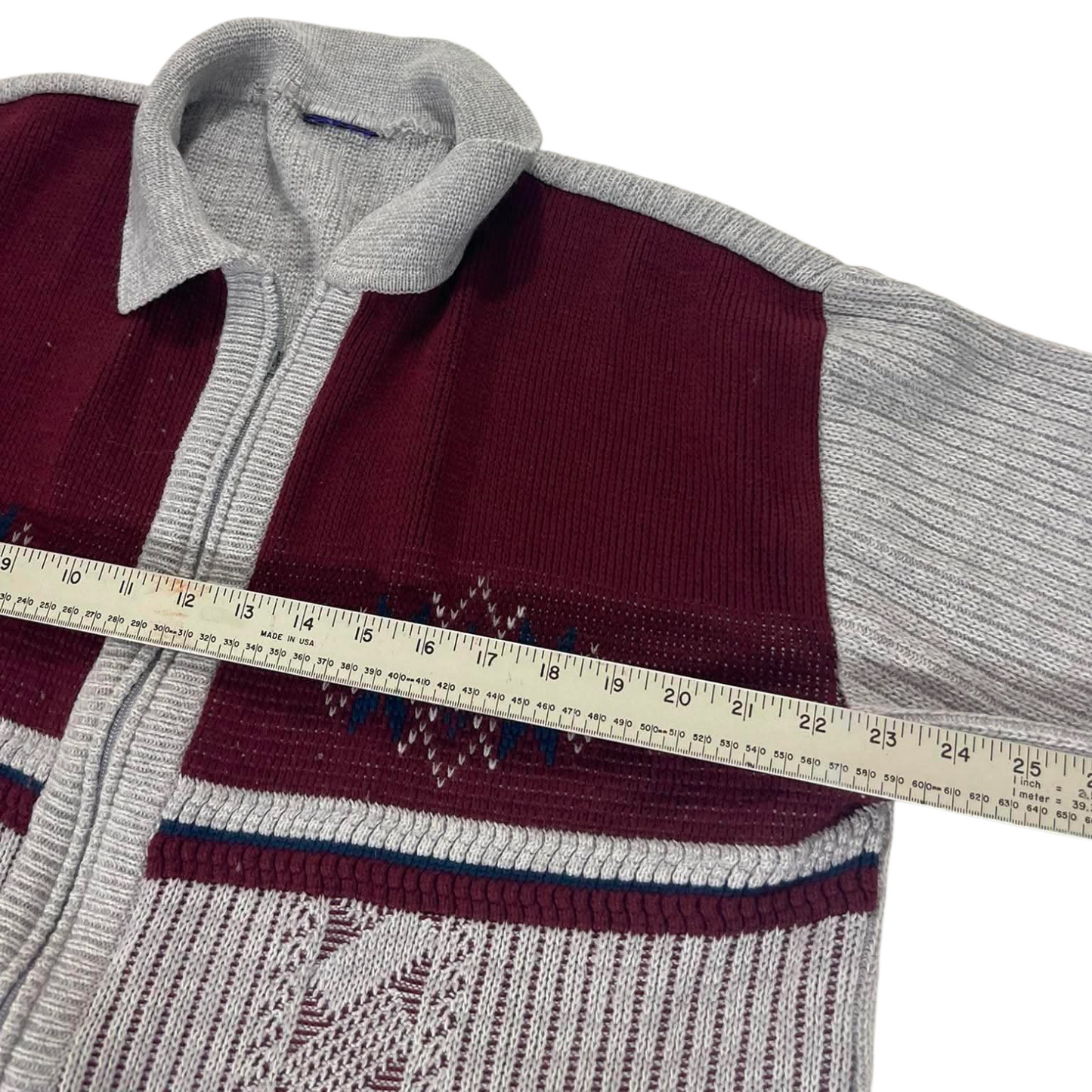90S GRAY KNIT ZIP UP SWEATER (XL)