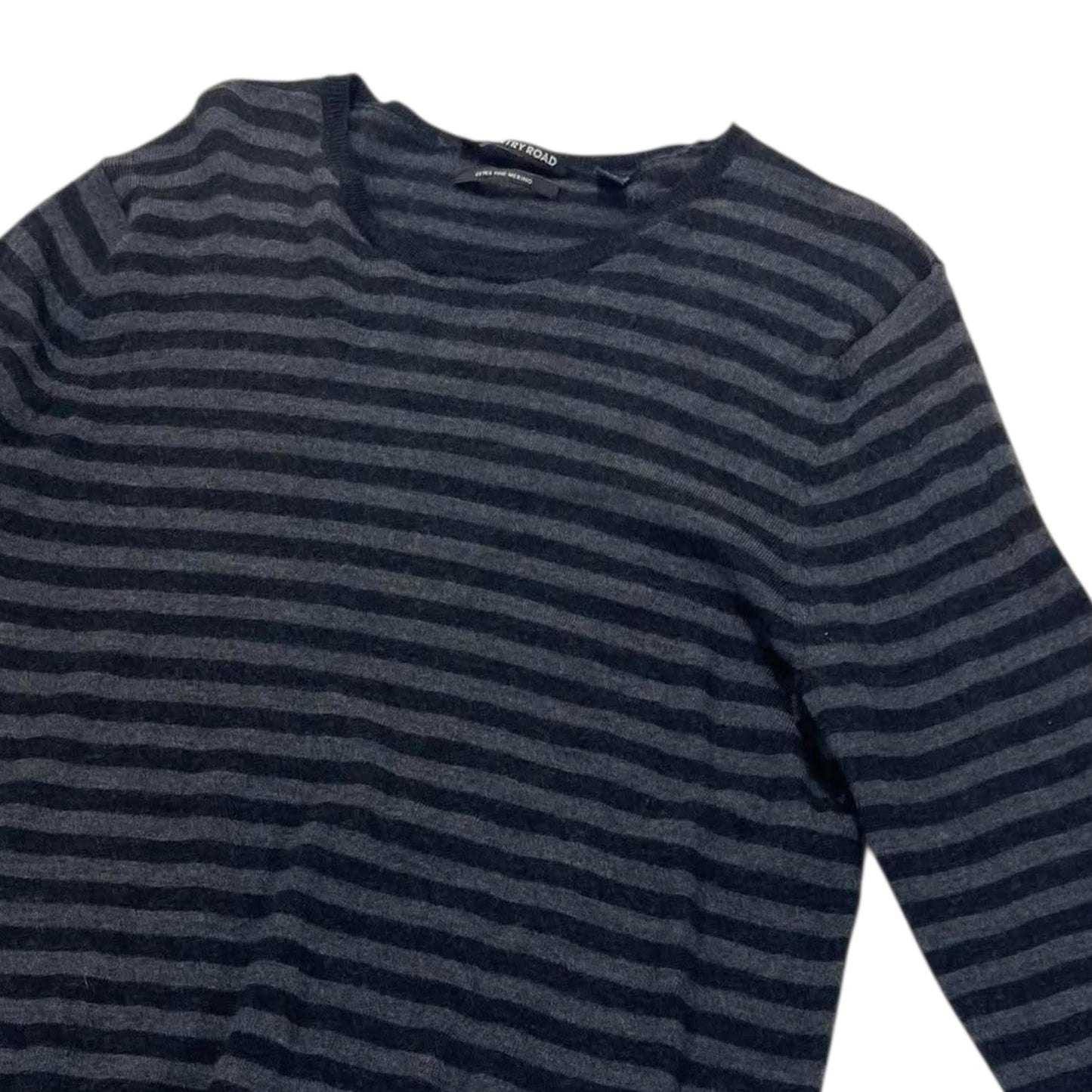 COUNTRY ROAD NAVY BLUE STRIPED EXTRA FINE MERINO WOOL SWEATER (M)