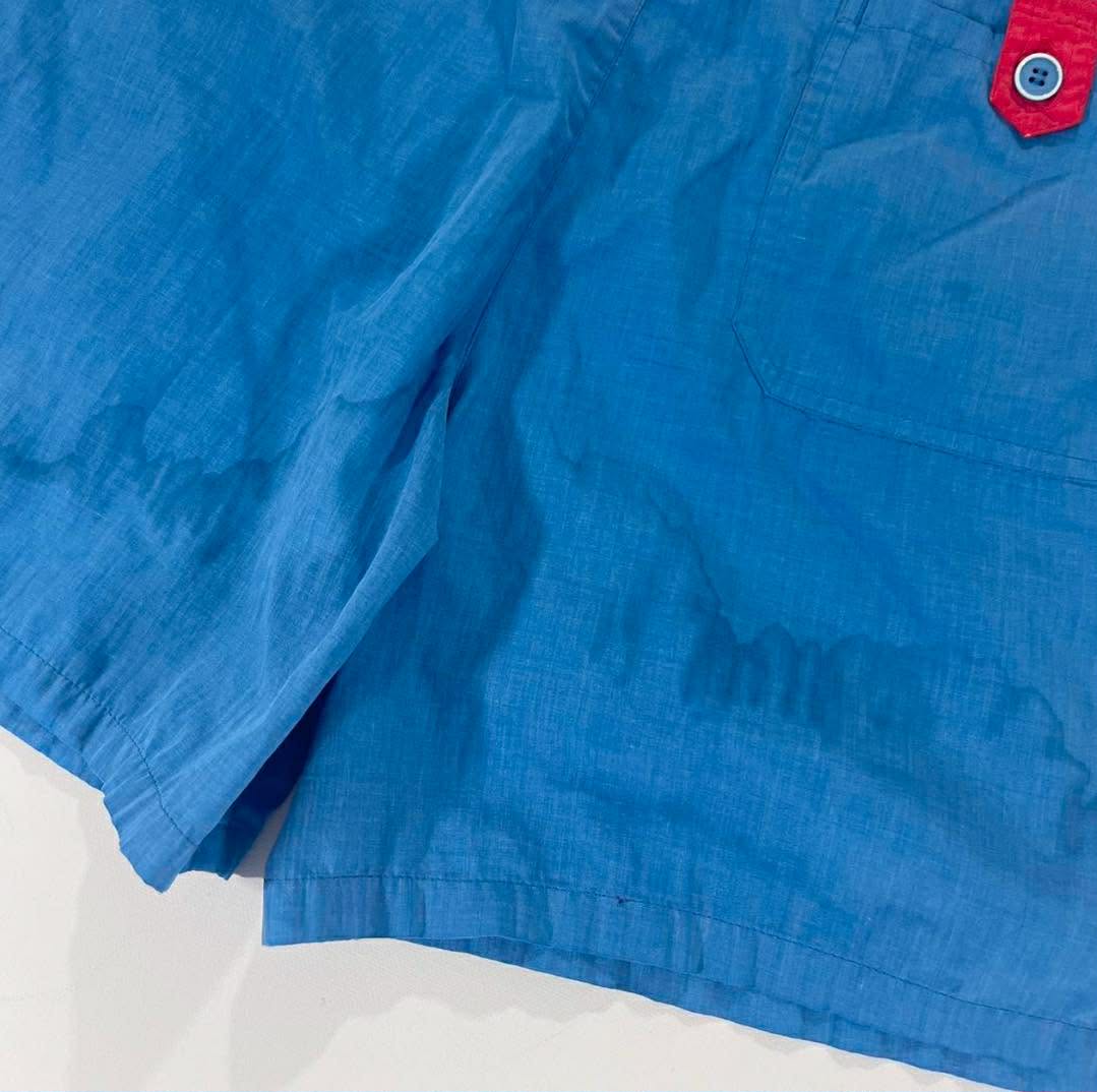 90s BODY FORCE BLUE AND RED VINTAGE SWIM SHORTS WITH DRAWSTRING WAIST (M-L)