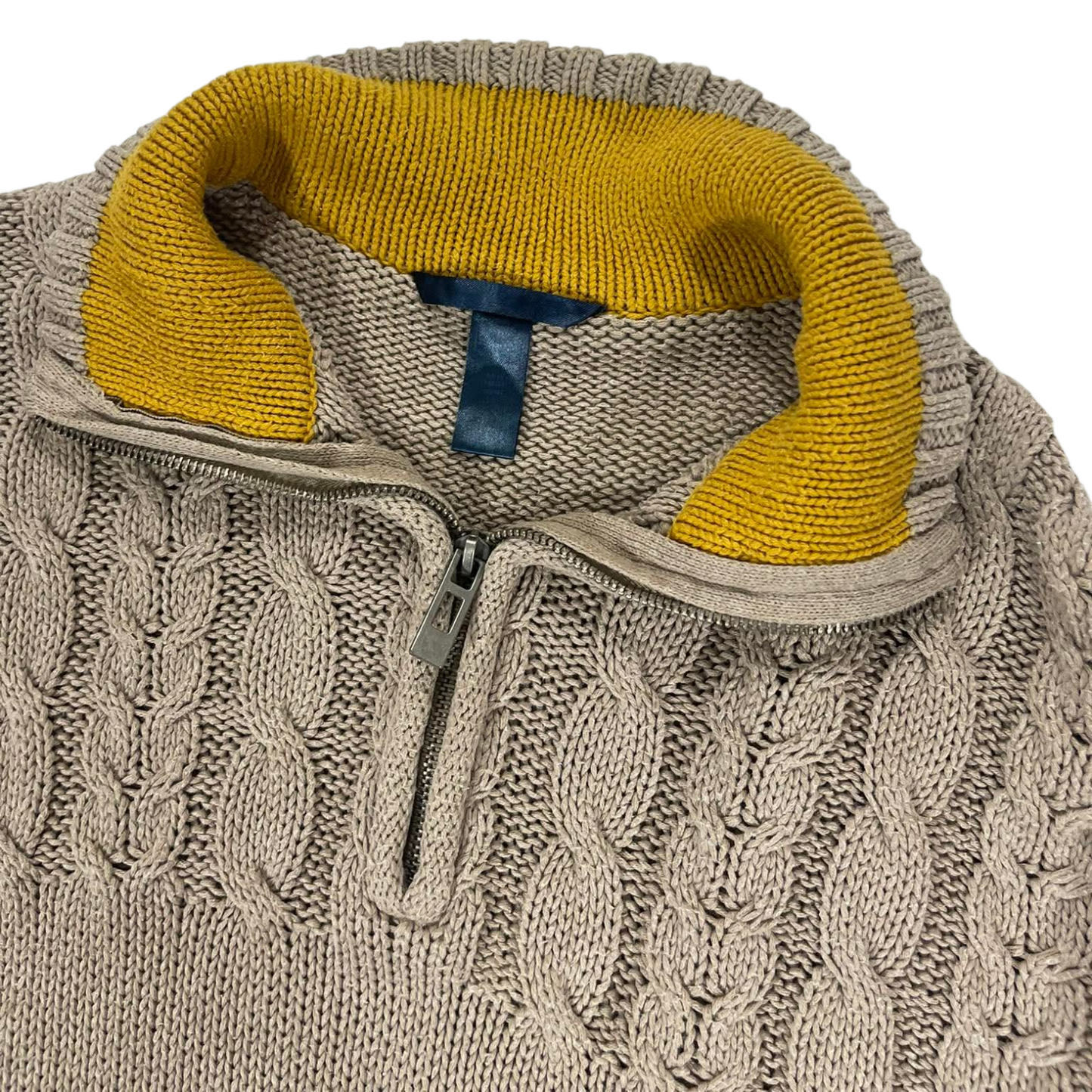 VINTAGE CABLE KNIT QUARTER ZIP SWEATER (M)