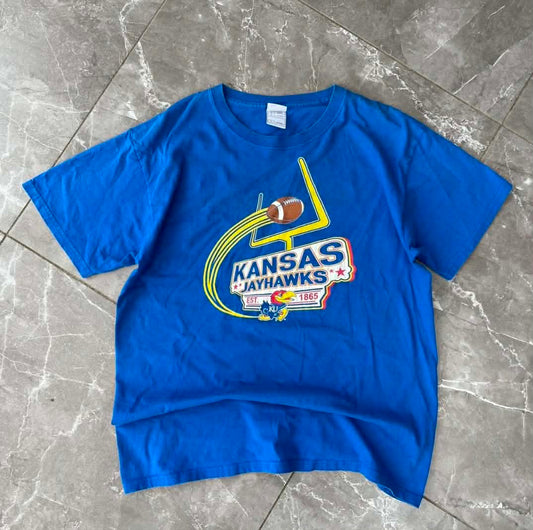 VINTAGE KANSA JAYHAWKS BLUE COTTON T-SHIRT (L)