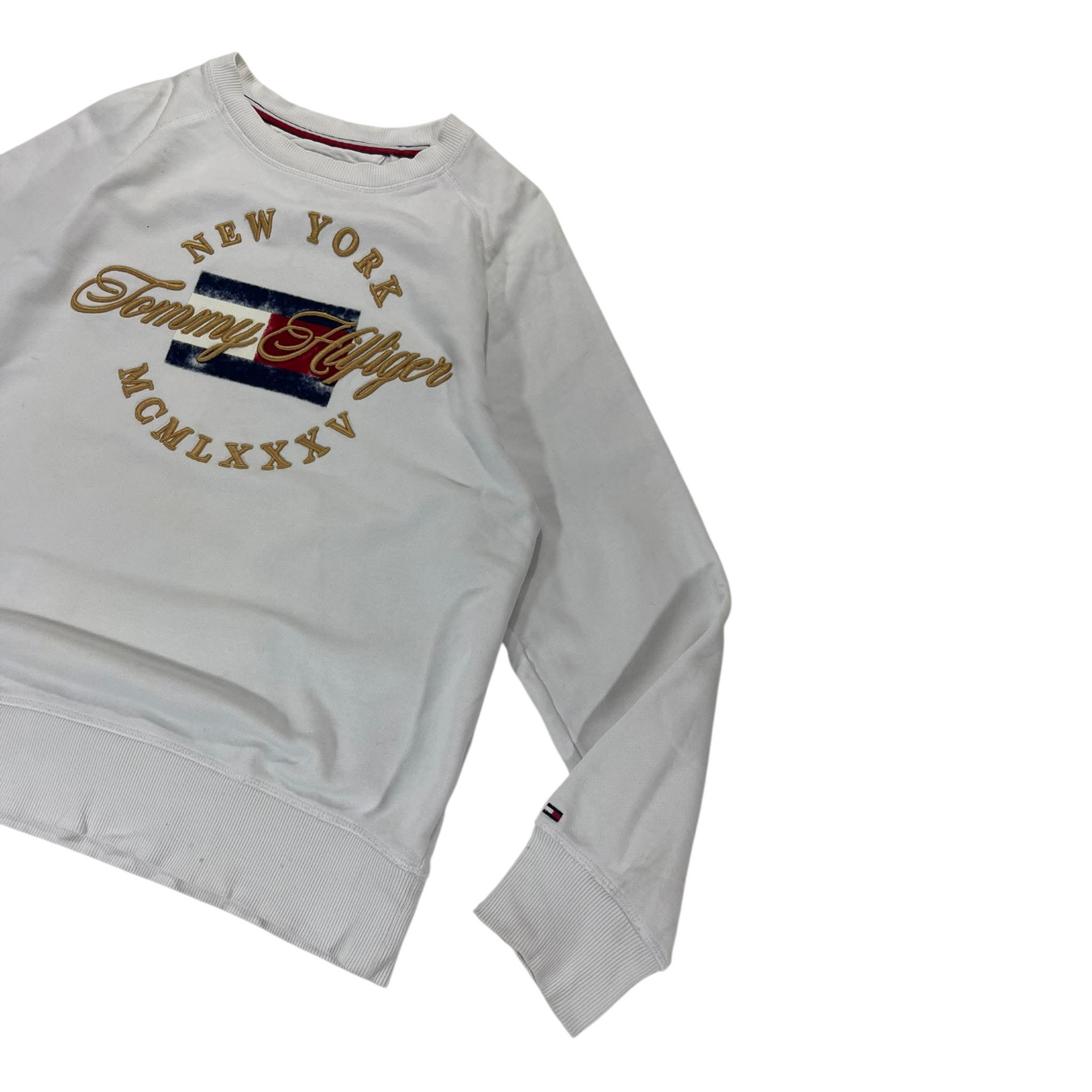 VINTAGE EMBROIDERED TOMMY HILFIGER WHITE CREWNECK SWEATSHIRT (M)