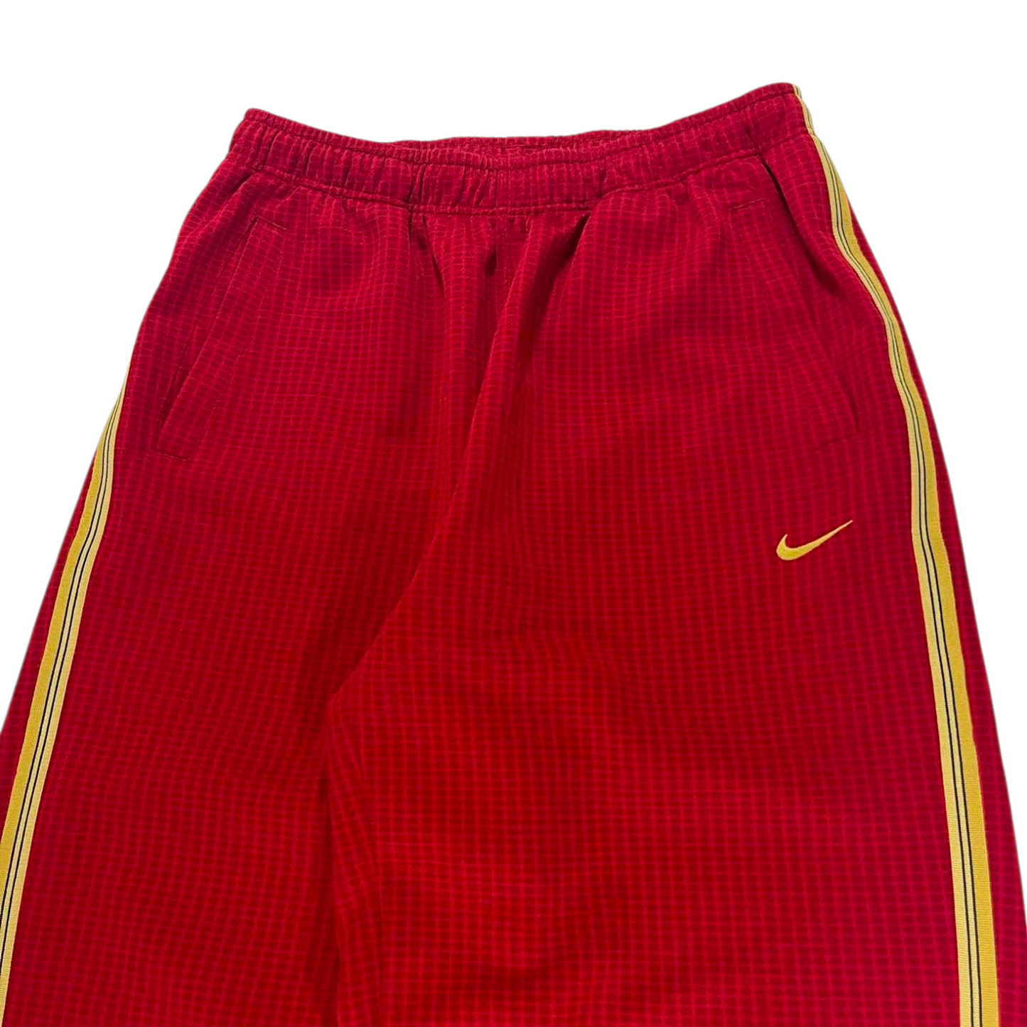 VINTAGE NIKE RED PINSTRIPE TRACK PANTS (L) ⁹