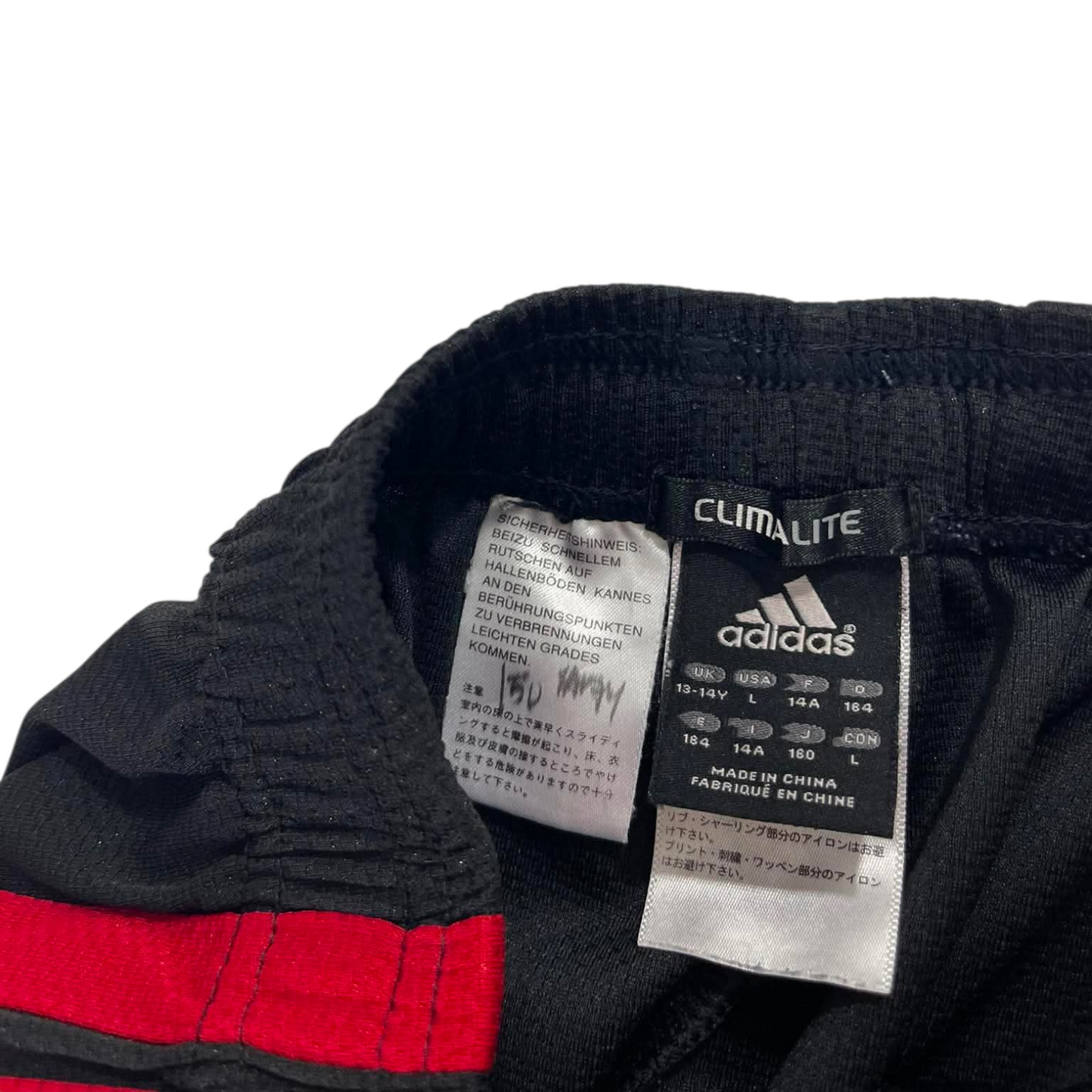 ADIDAS BLACK & RED TRACK PANTS ⁷ (L)