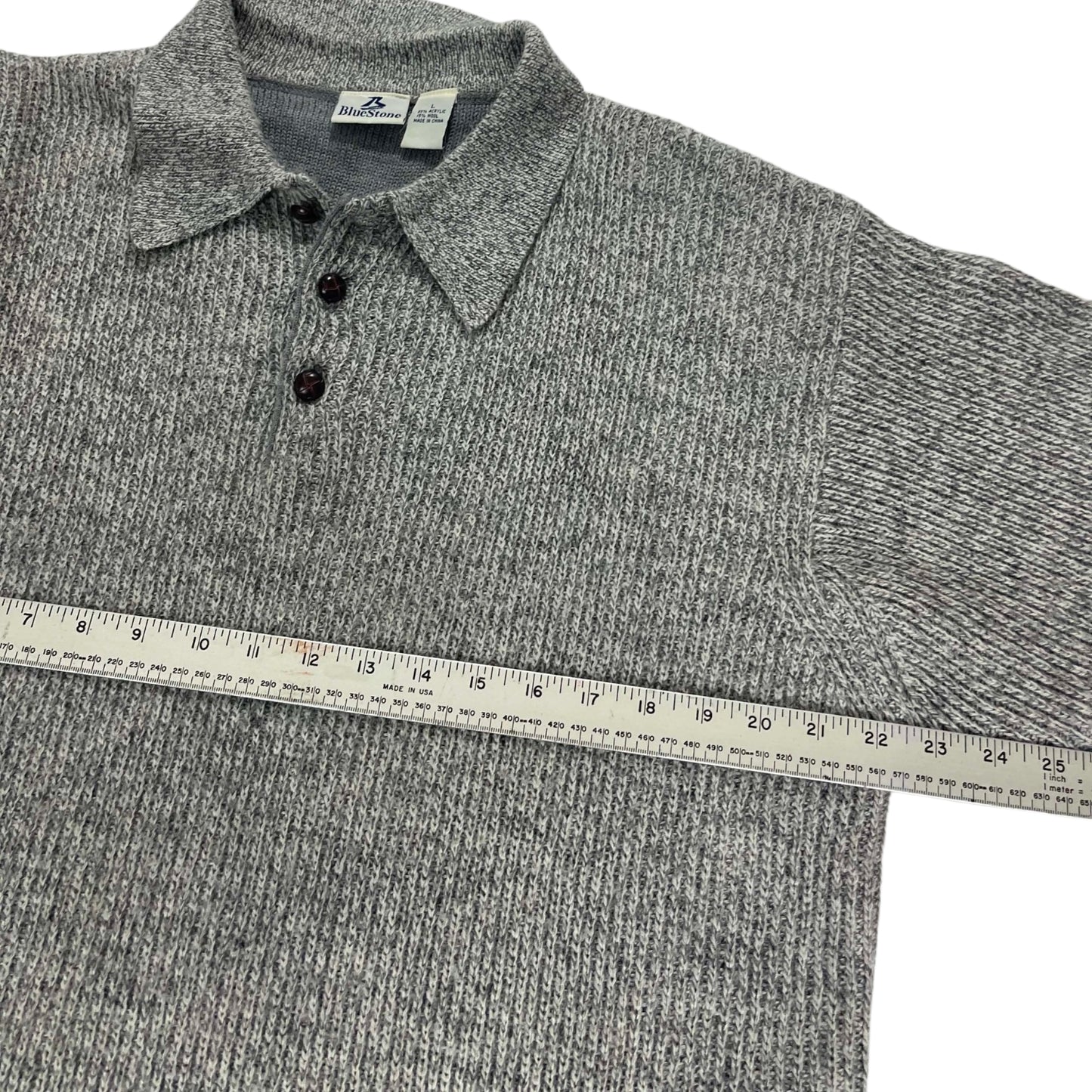 90S BLUESTONE GRAY ACRYLIC & WOOL KNIT POLO (L)