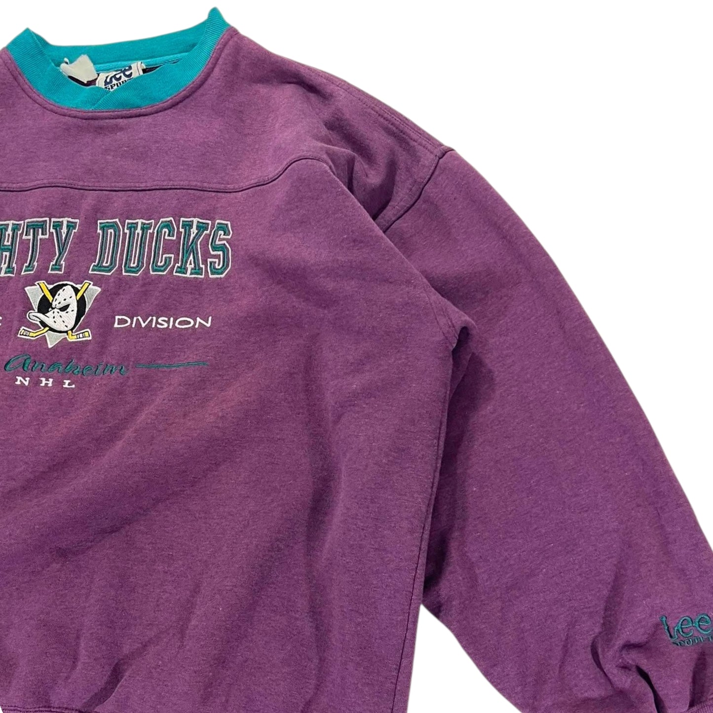 VINTAGE LEE SPORT MIGHTY DUCKS PURPLE CREWNECK SWEATSHIRT (XL)