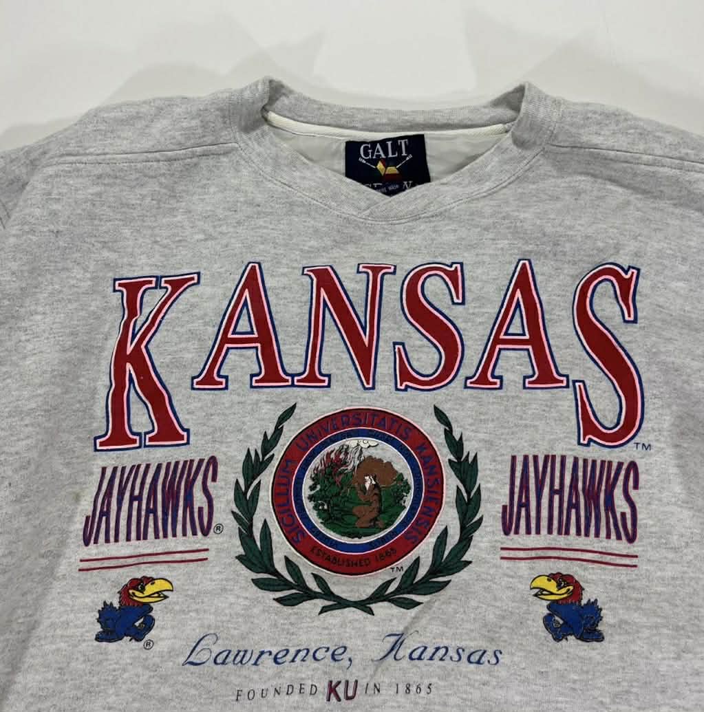 VINTAGE GREY KANSAS JAYHAWKS CREWNECK SWEATSHIRT (L)