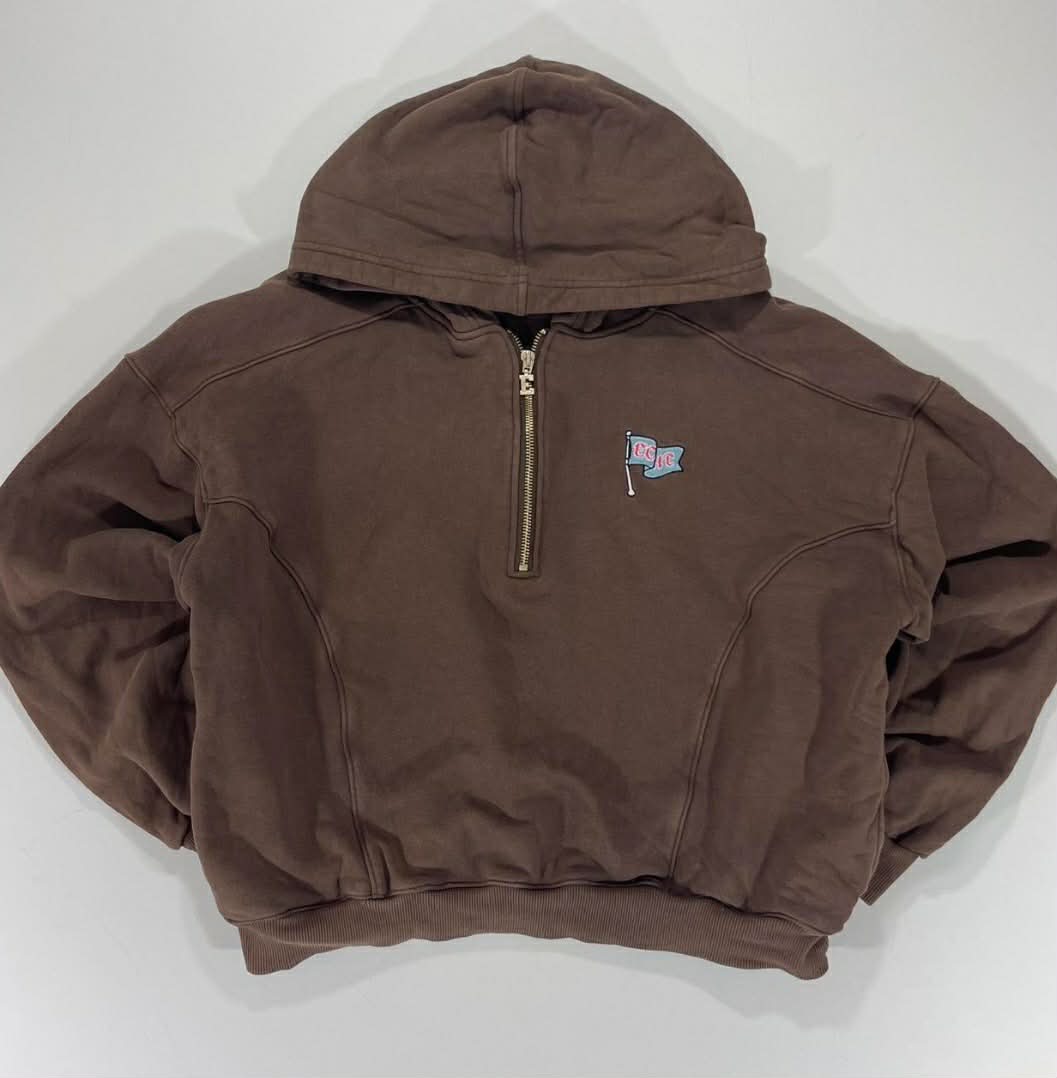 ECHT BROWN QUARTER ZIP HOODIE WITH EMBROIDERED LOGO (M)