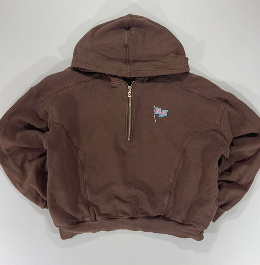 ECHT BROWN QUARTER ZIP HOODIE WITH EMBROIDERED LOGO (M)