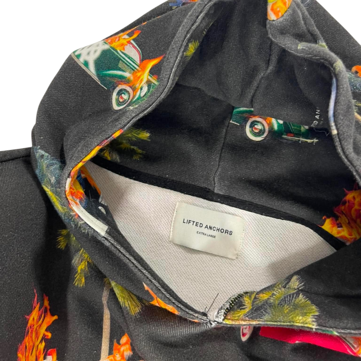 LIFTED ANCHORS BLACK CAR FLAME HOODIE (XL)