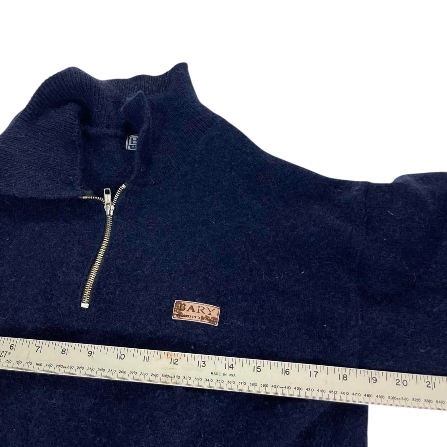 VINTAGE BARY NAVY BLUE QUARTER ZIP SWEATER (M-L)
