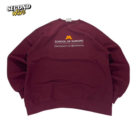 VINTAGE UNIVERSITY OF MINNESOTA SCHOOL OF NURSING BURGUNDY CREWNECK SWEATSHIRT (XL)