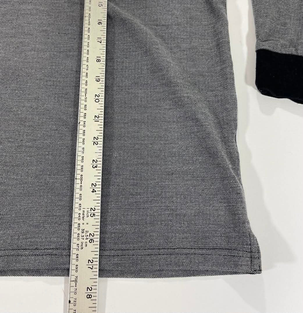 VINTAGE CHISEL GREY LONG SLEEVED POLO SHIRT WITH CONTRAST COLLAR AND CUFFS (L)