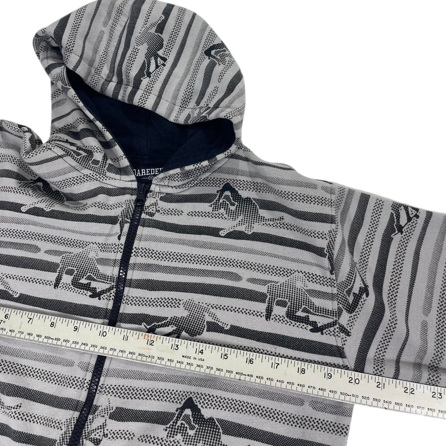 Y2K DAREDEVIL GREY ZIP UP HOODIE (M)