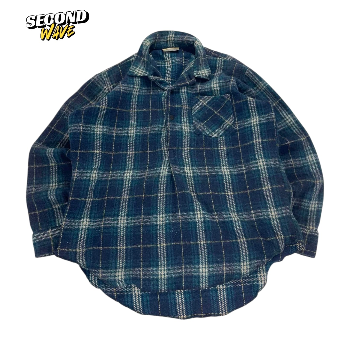 90S BLUE PLAID FLANNEL SHIRT (XL)
