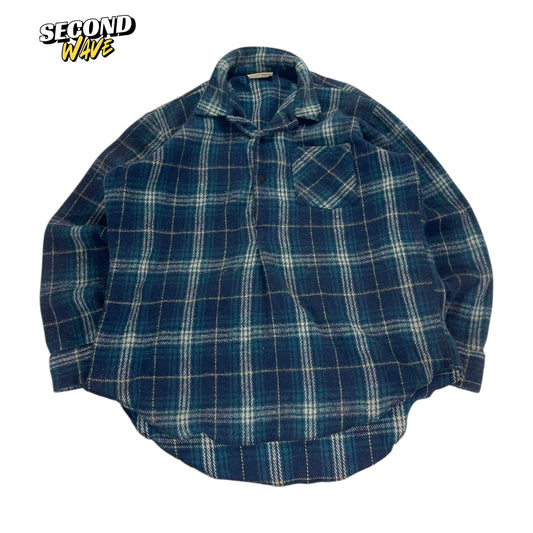 90S BLUE PLAID FLANNEL SHIRT (XL)