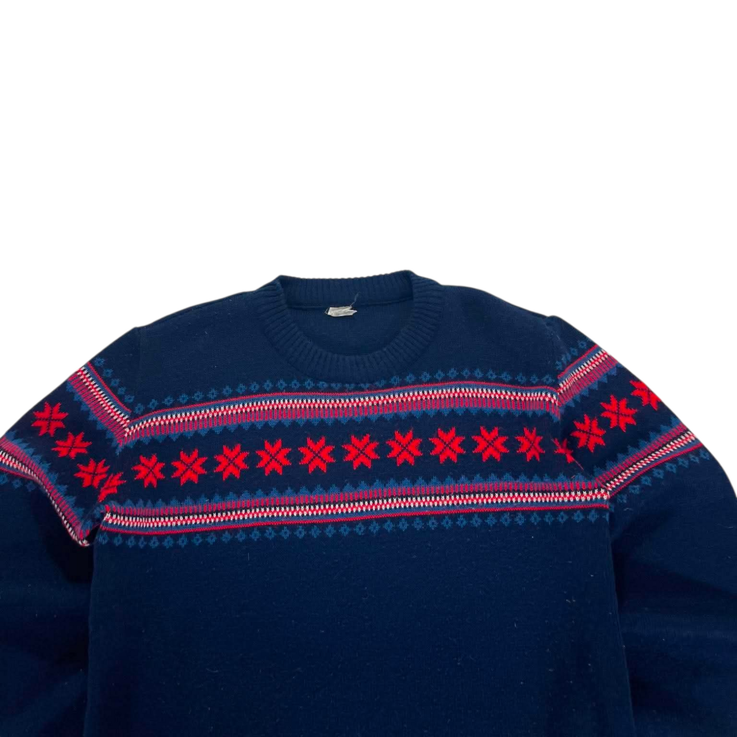 NAVY BLUE VINTAGE SWEATER WITH RED ACCENTS (M)