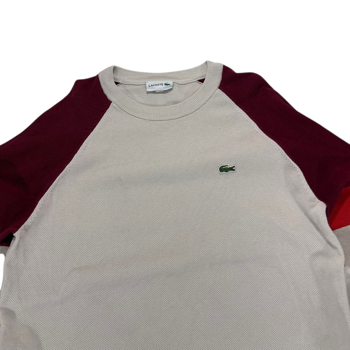 LACOSTE RED AND CREM SWEATER (M-L)