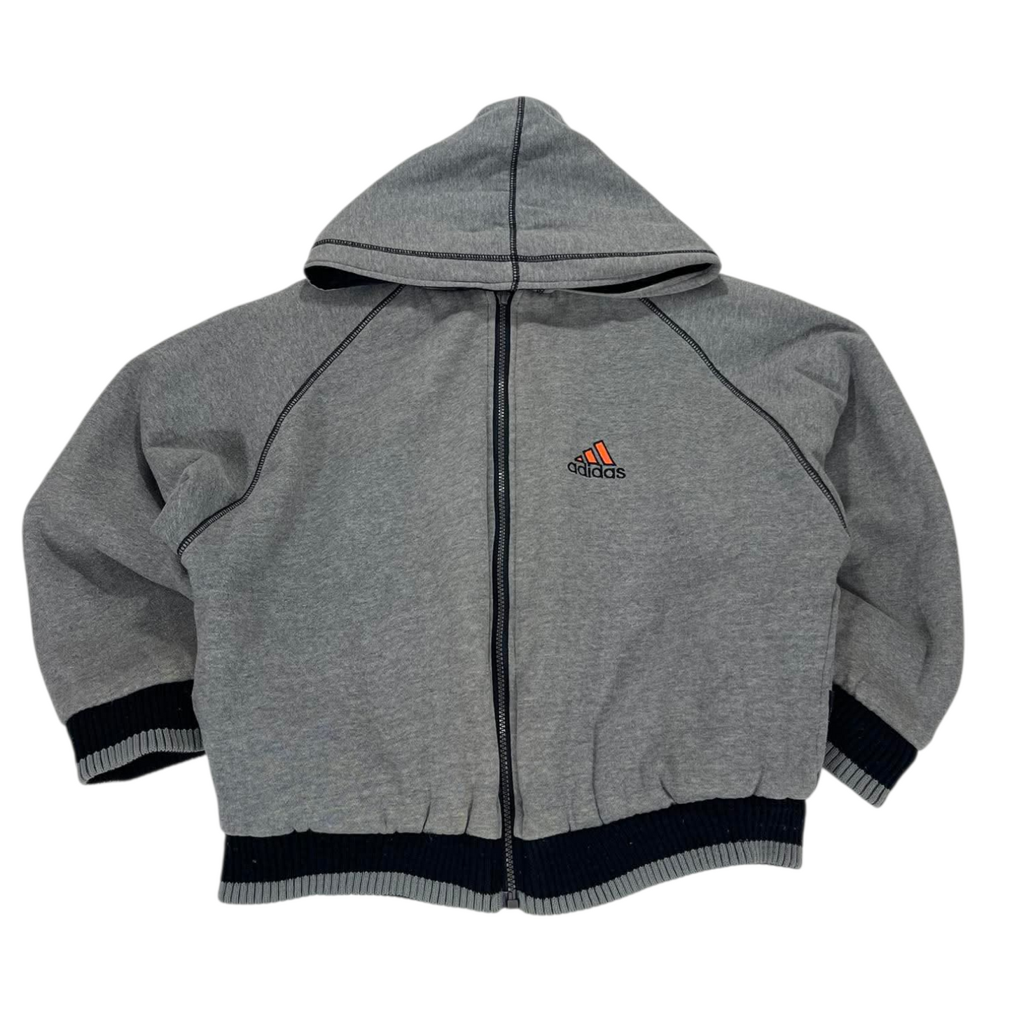 VINTAGE 2 IN 1 ADIDAS REVERSIBLE GREY ZIP UP JACKER WITH EMBROIDED LOGO (S-M)