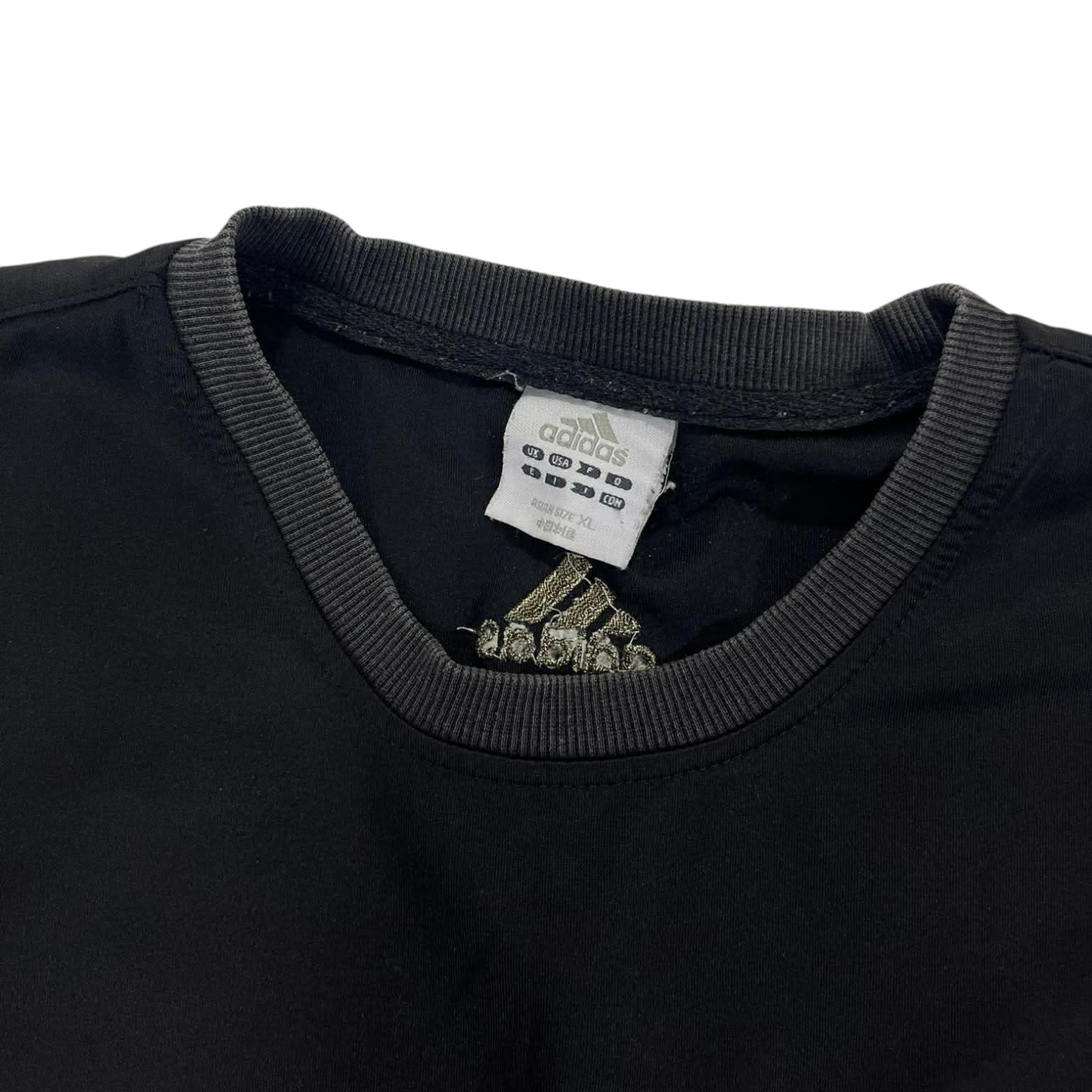 ADIDAS BLACK SWEATSHIRT WITH GOLD LOGO AND SLEEVE PRINT (M)