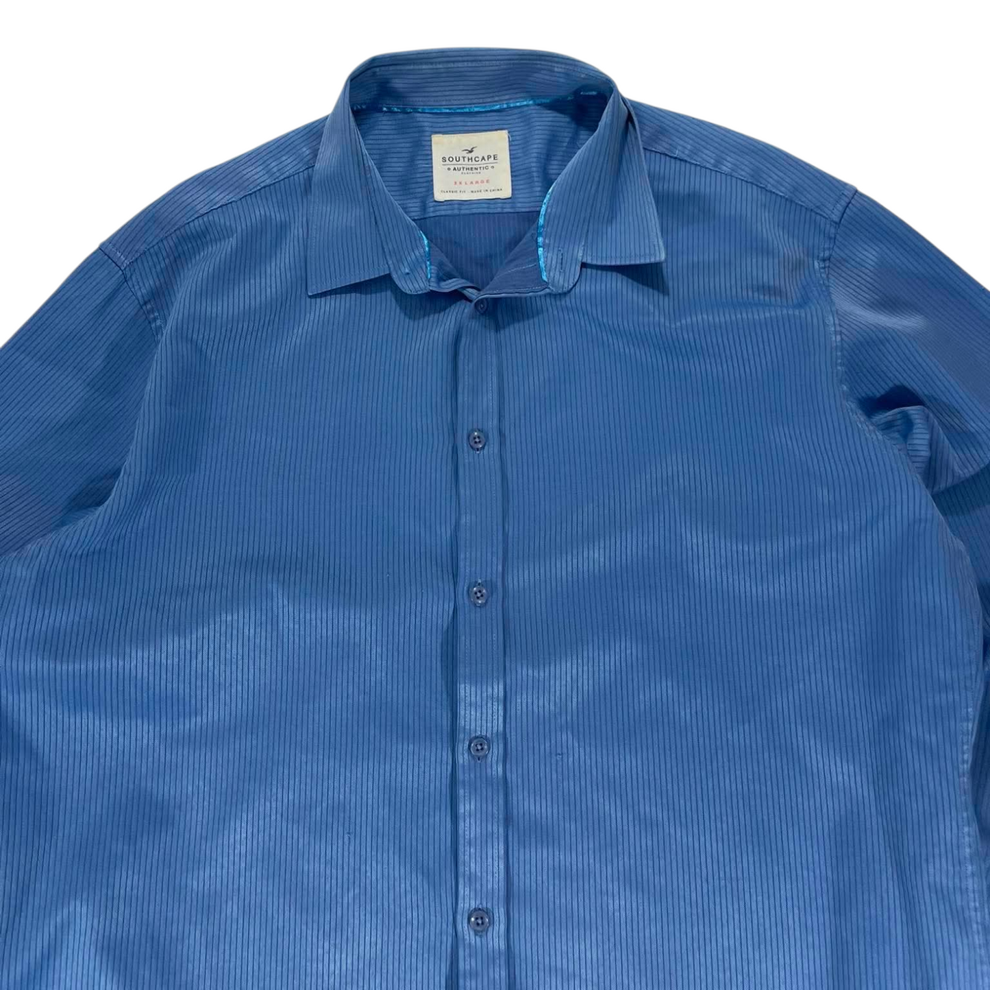 VINTAGE SOUTH CAPE BLUE STRIPED BUTTON UP SHIRT (XXL)