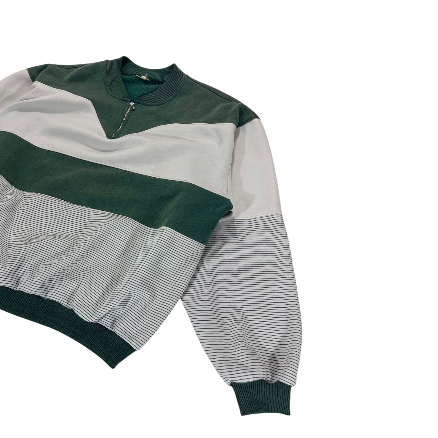 90S GREEN & GRAY STRIPED QUARTER ZIP (M-L)