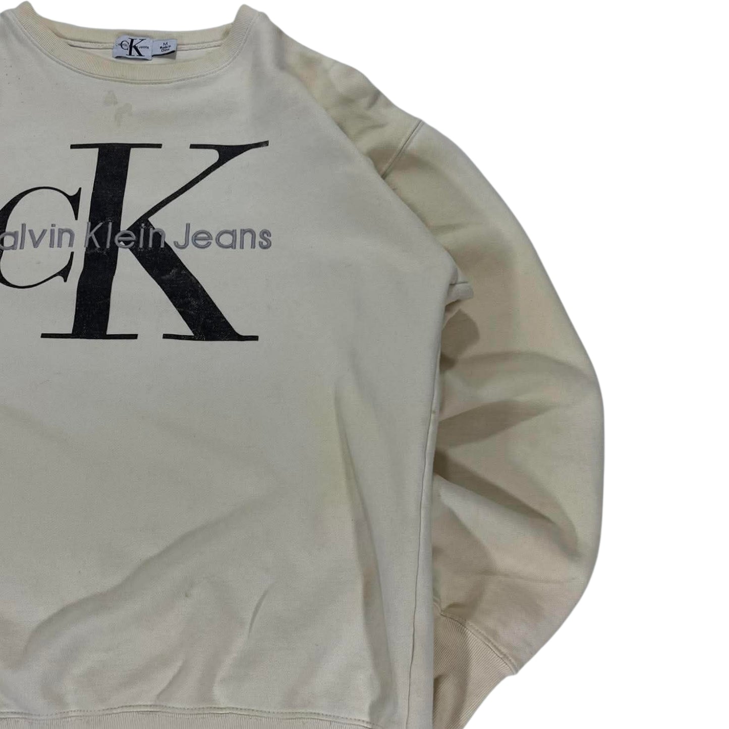 TRASHED VIBES CALVIN KLEIN CREAM CREWNECK (M)