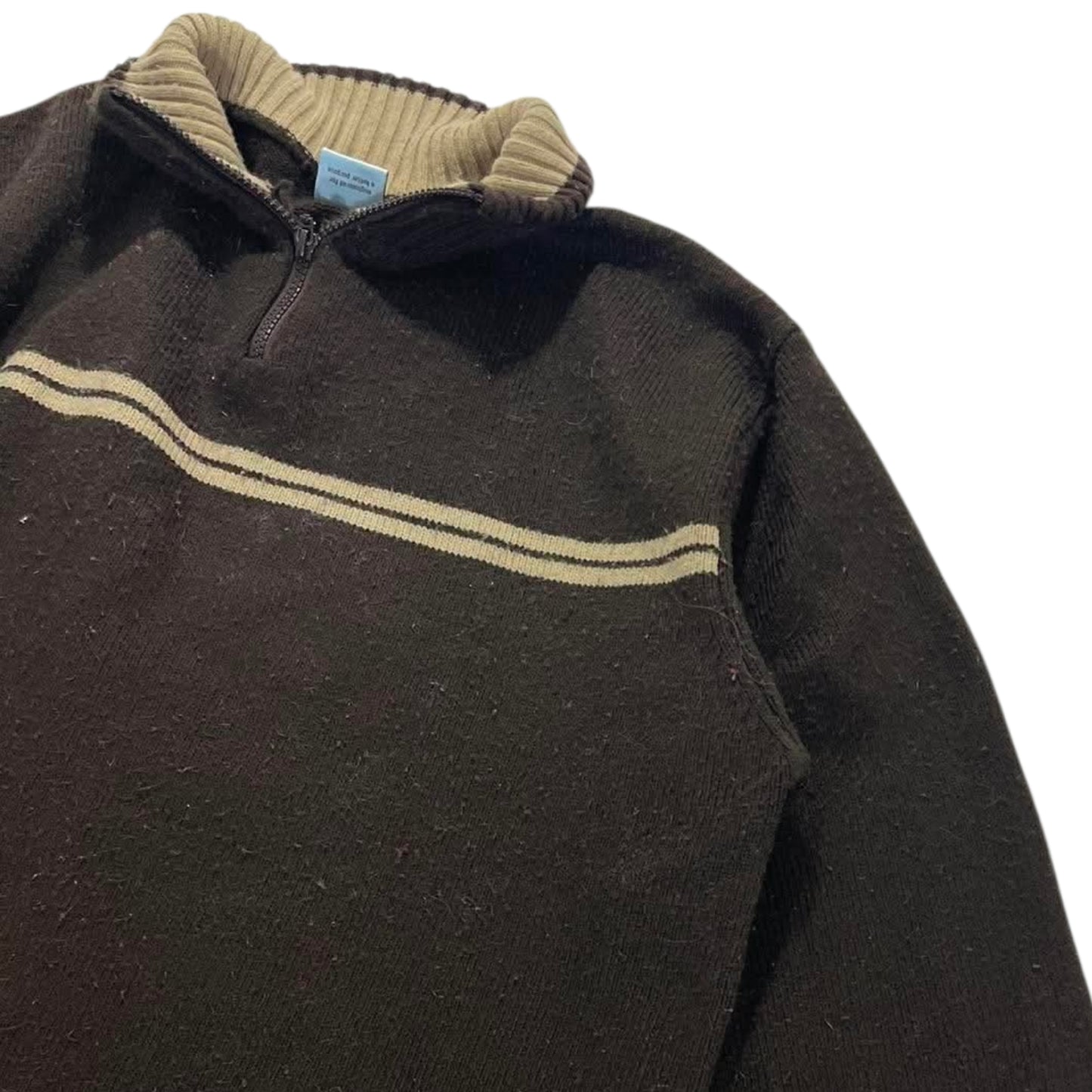 JAYJAYS 90S BLACK & TAN QUARTER ZIP SWEATER (M-L)